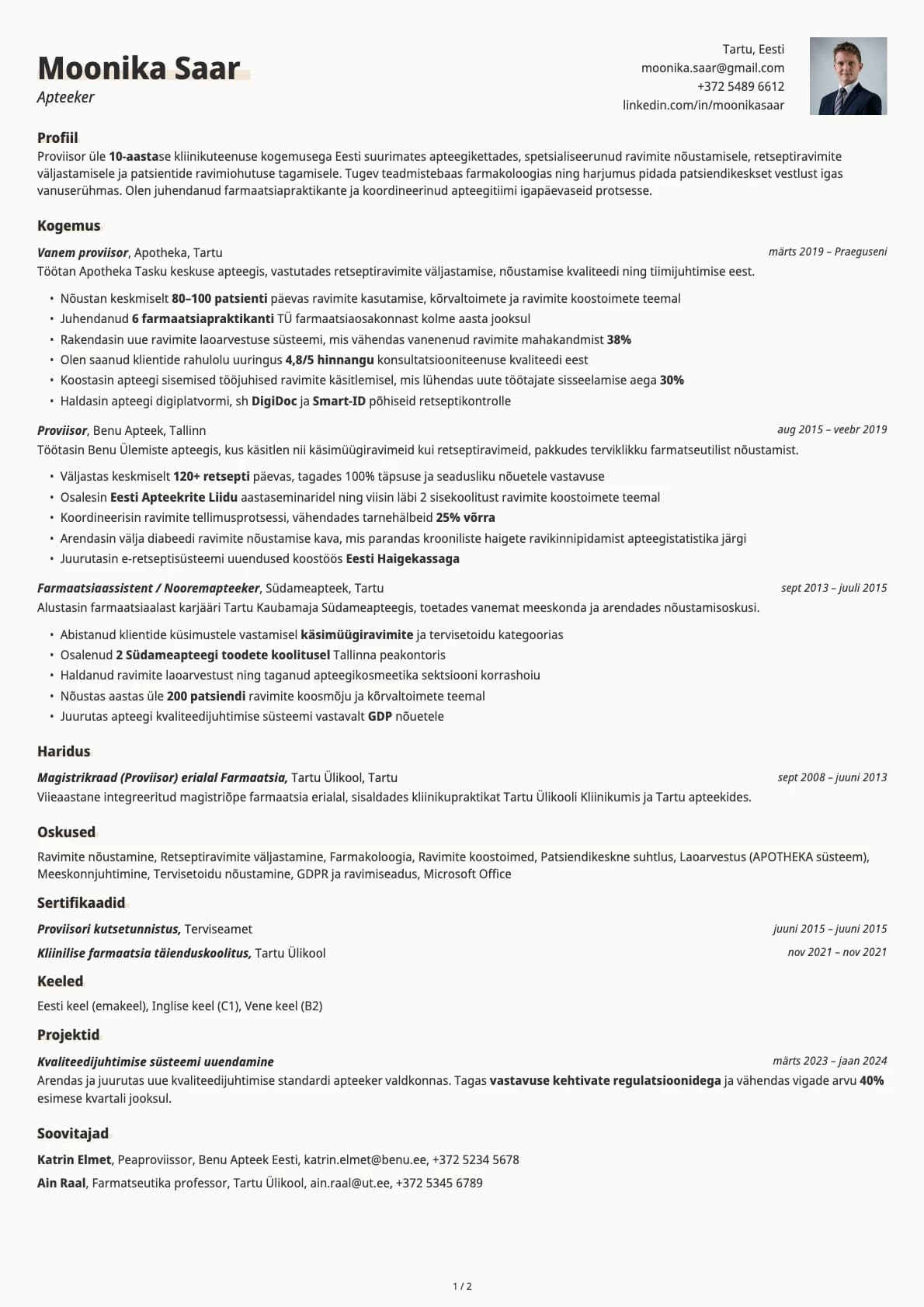 Apteeker resume example
