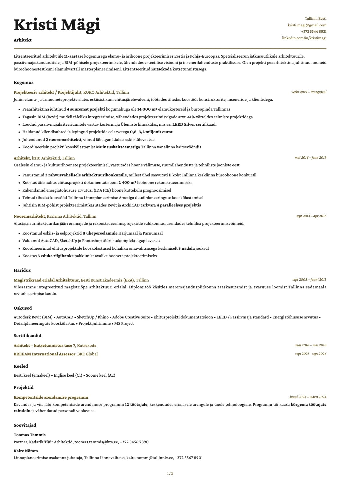 Arhitekt resume example