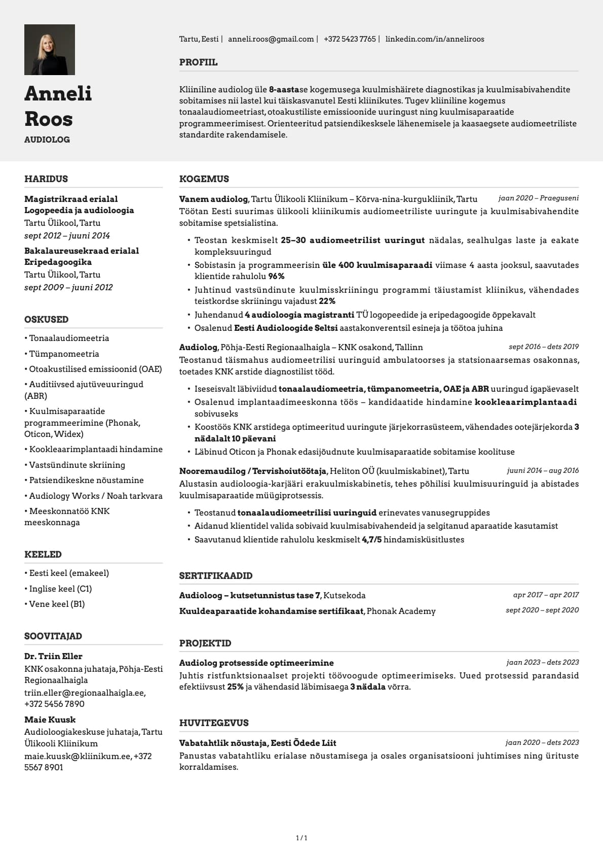 Audiolog resume example