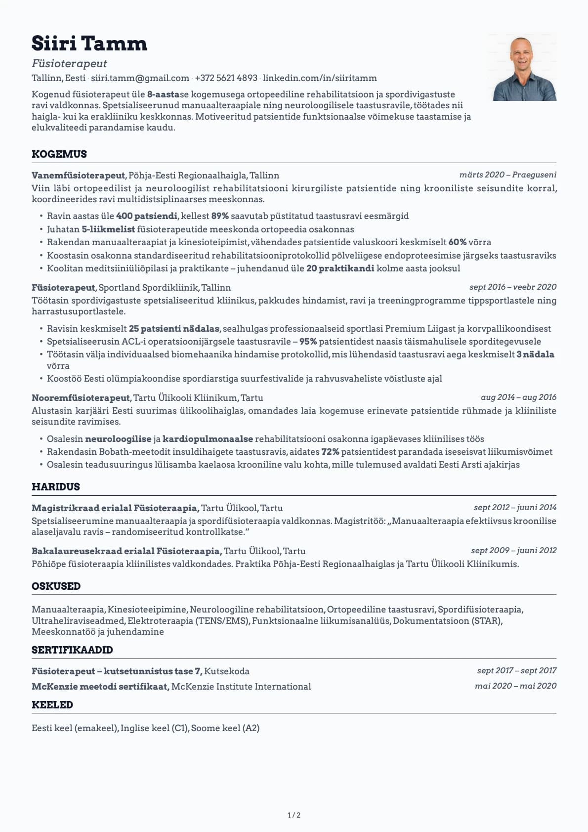 Füsioterapeut resume example