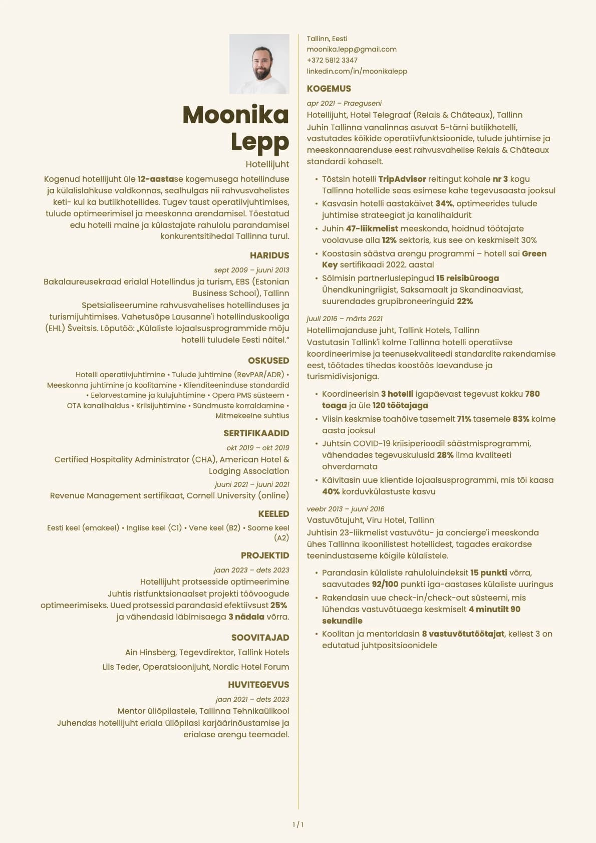 Hotellijuht resume example