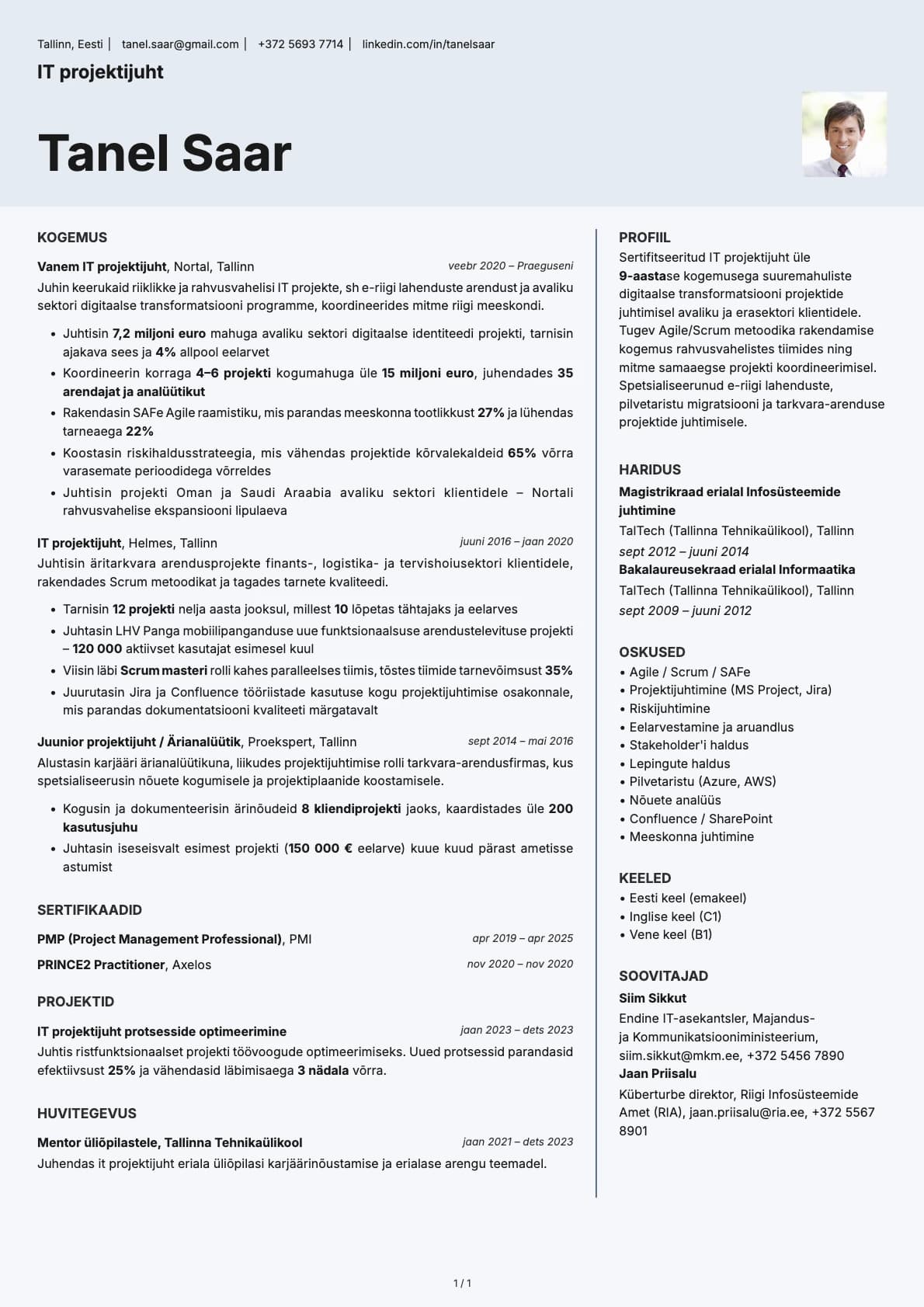 IT projektijuht resume example