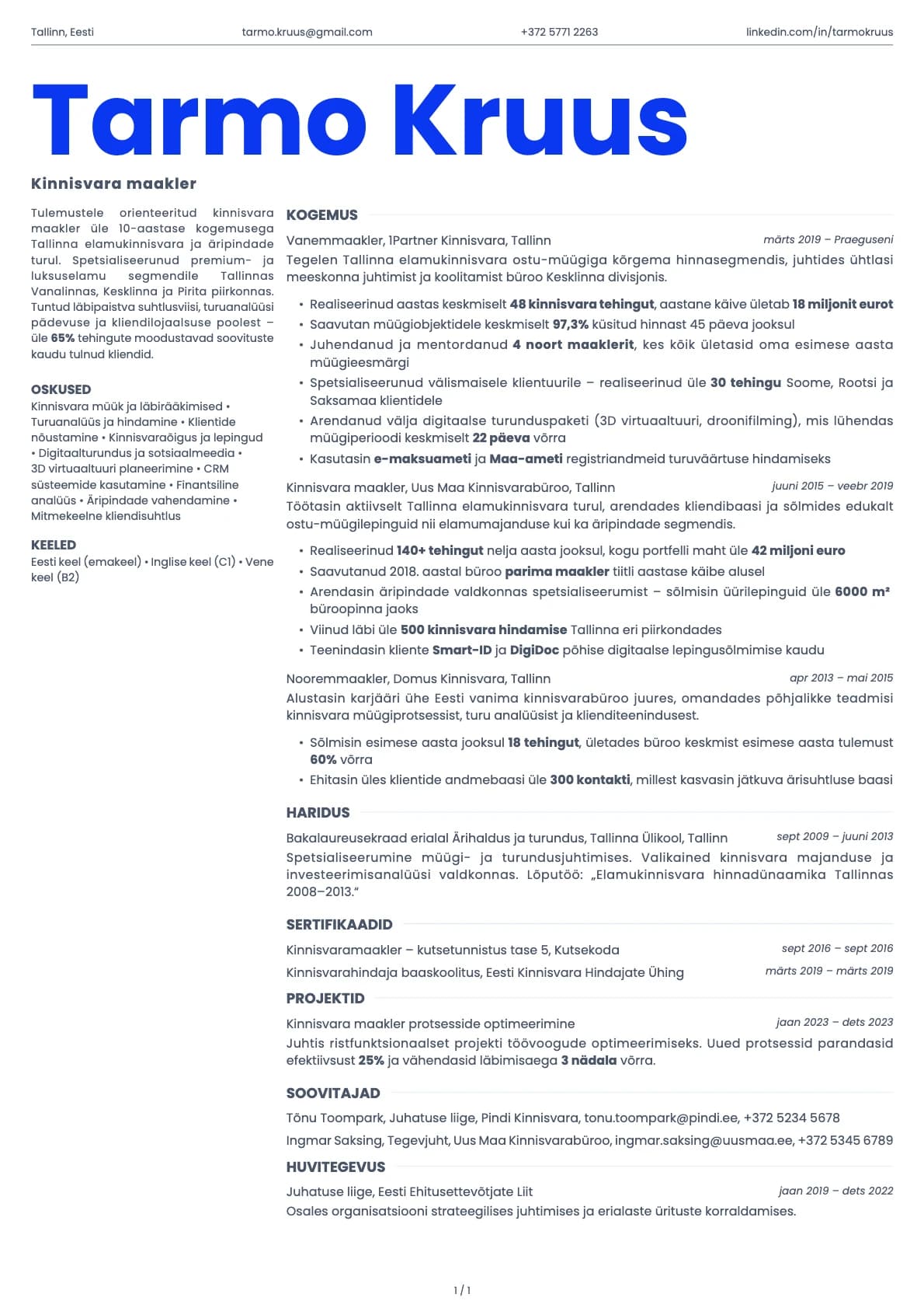 Kinnisvara maakler resume example