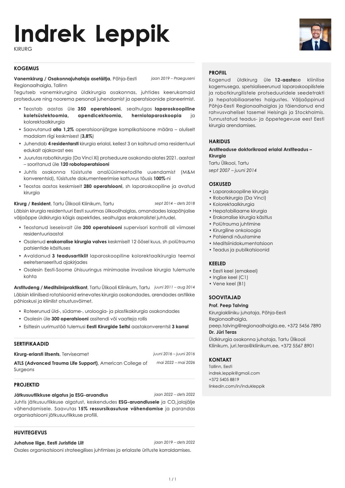 Kirurg resume example