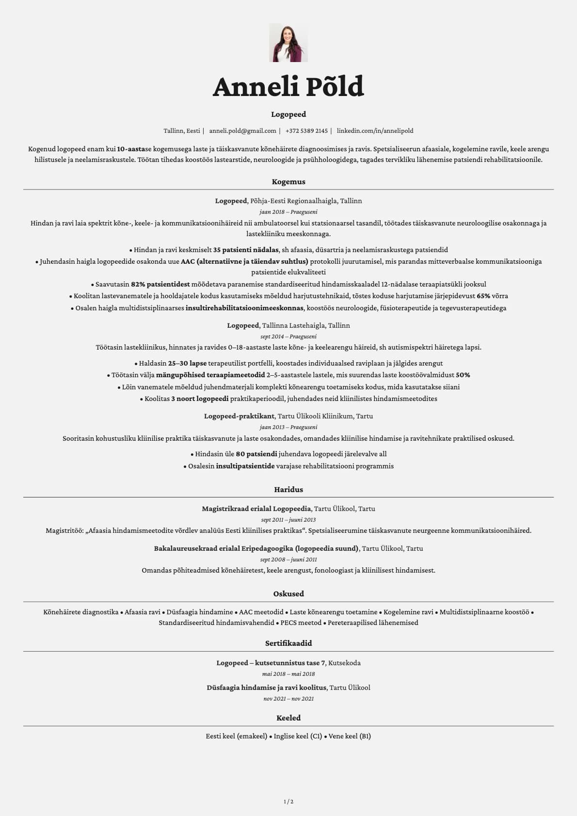 Logopeed resume example