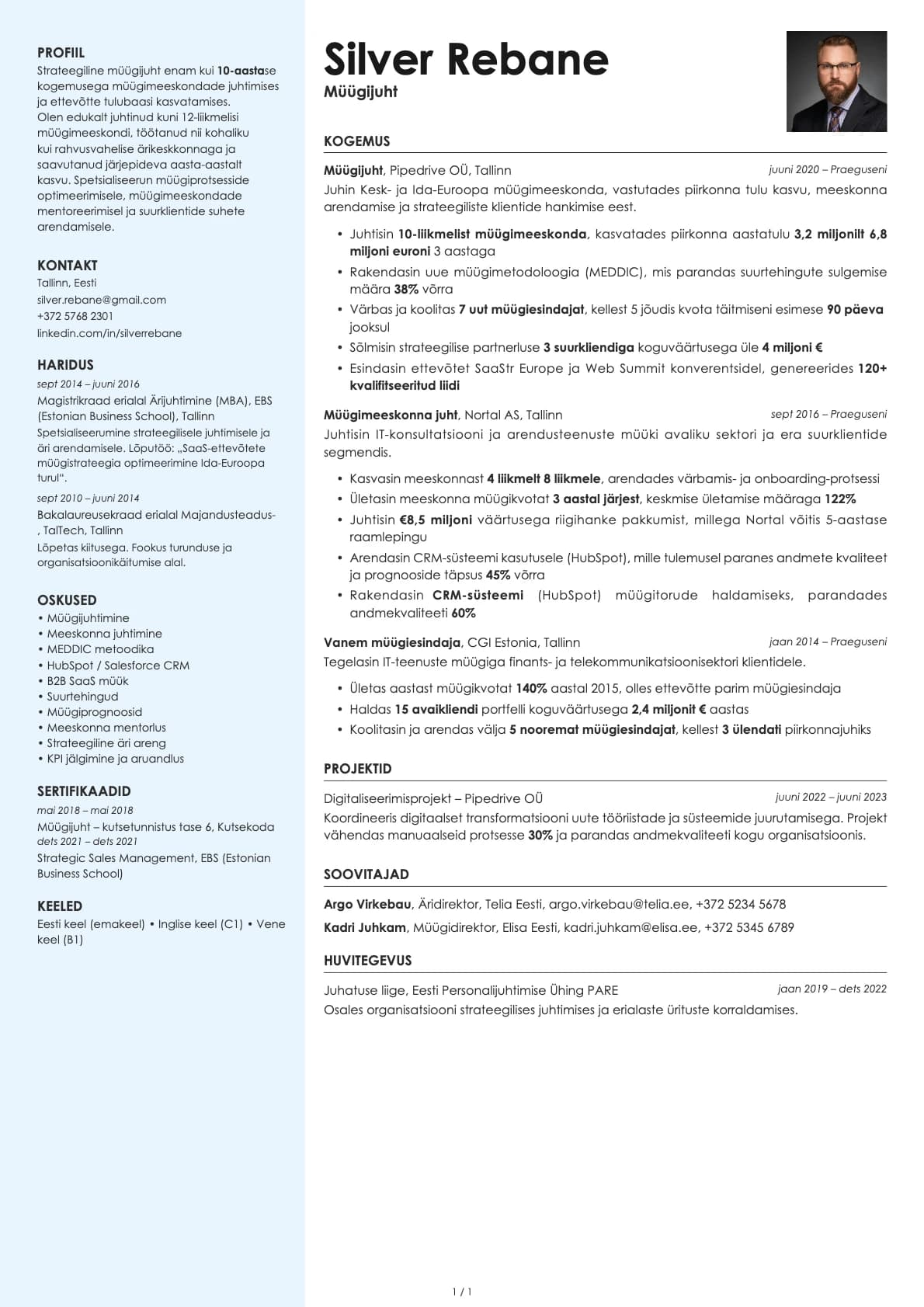 Müügijuht resume example