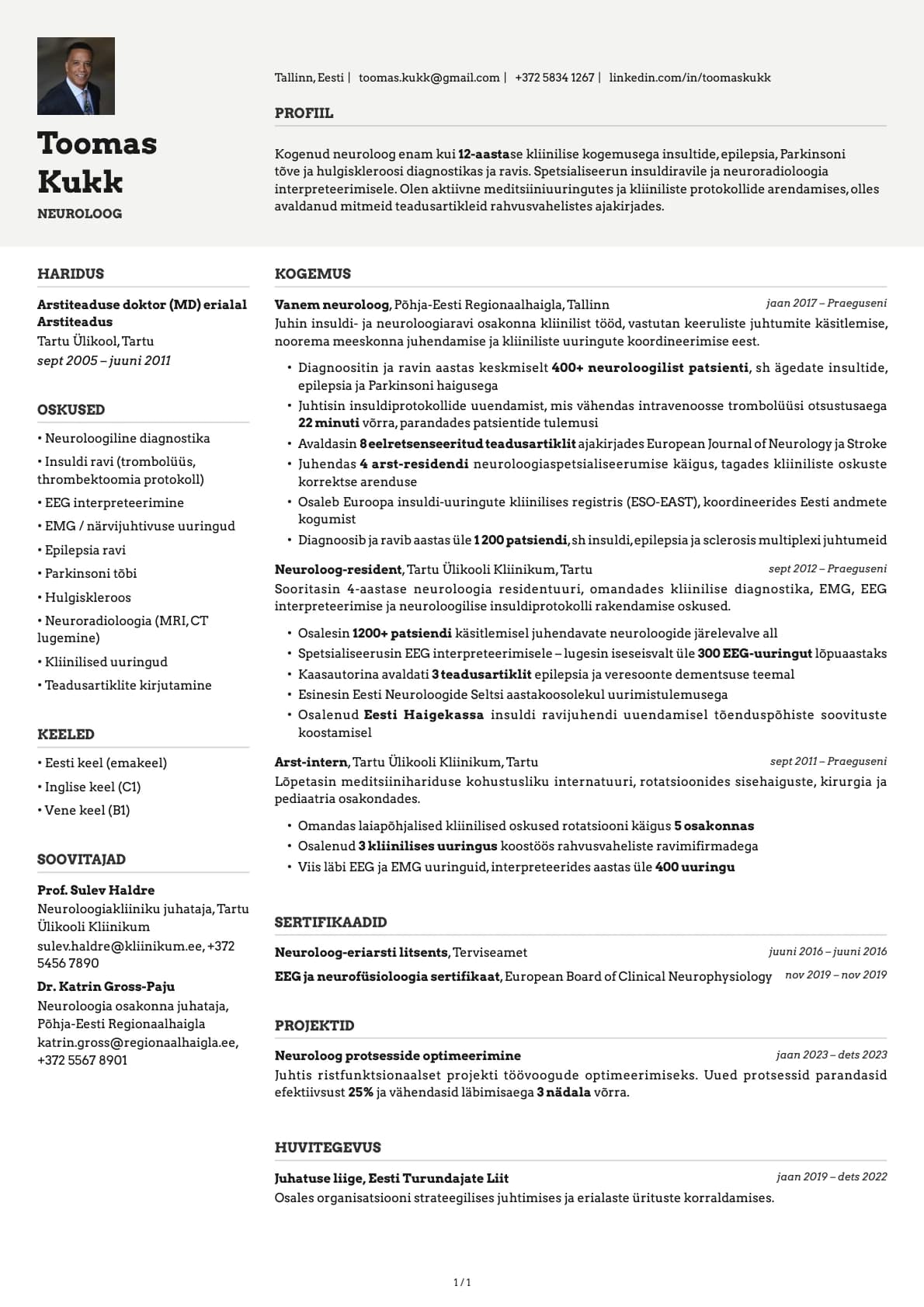 Neuroloog resume example