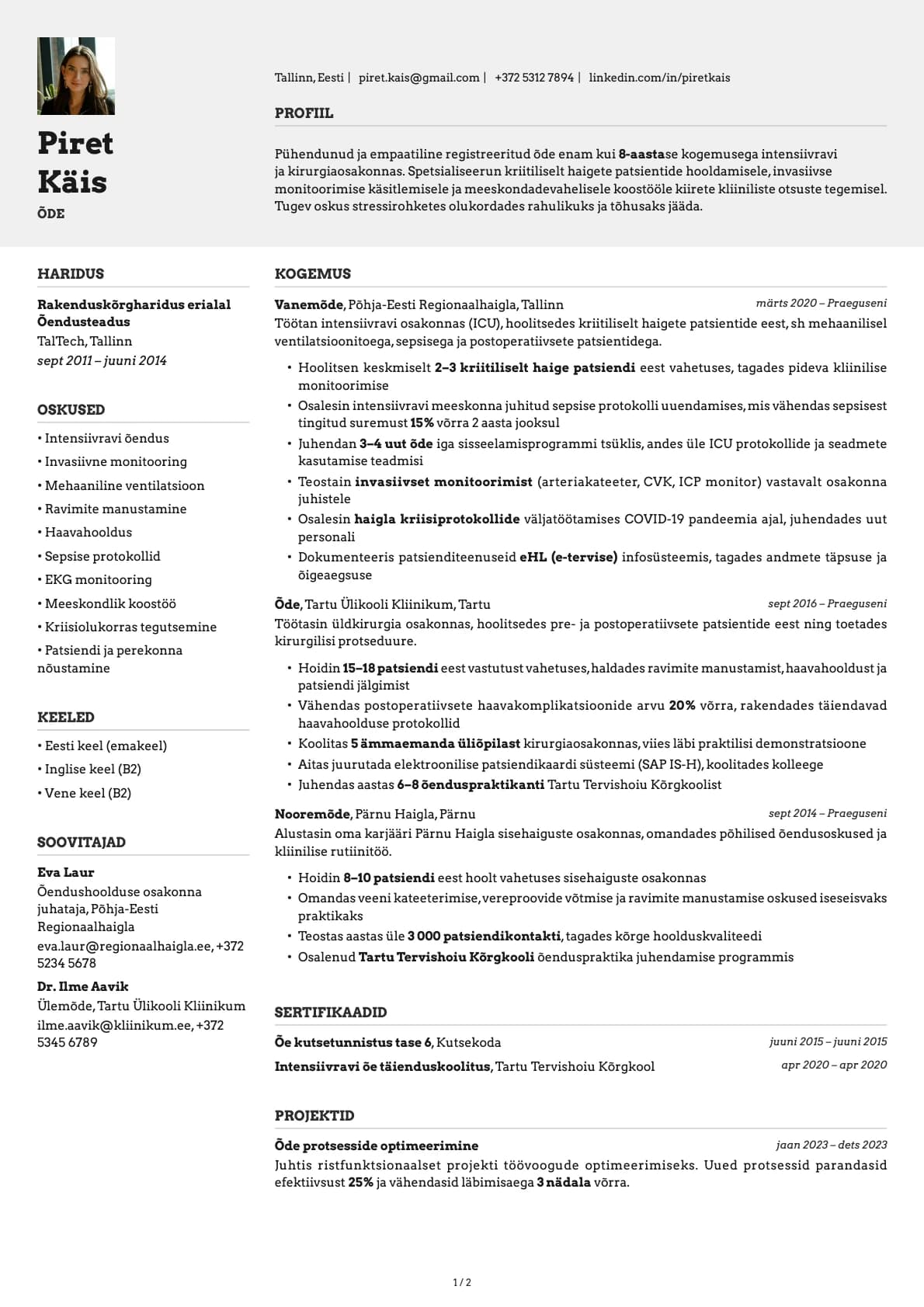 Õde resume example