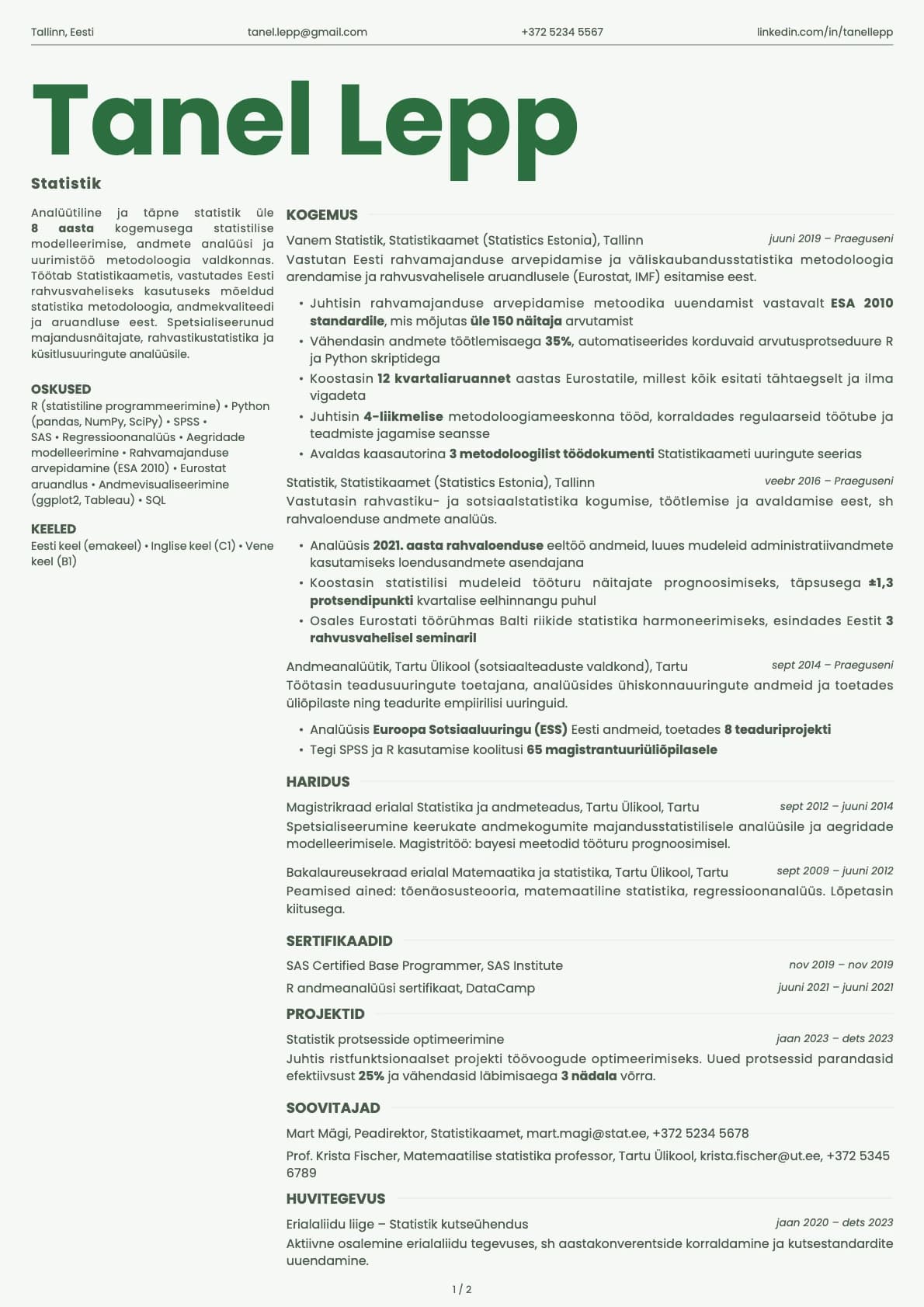 Statistik resume example