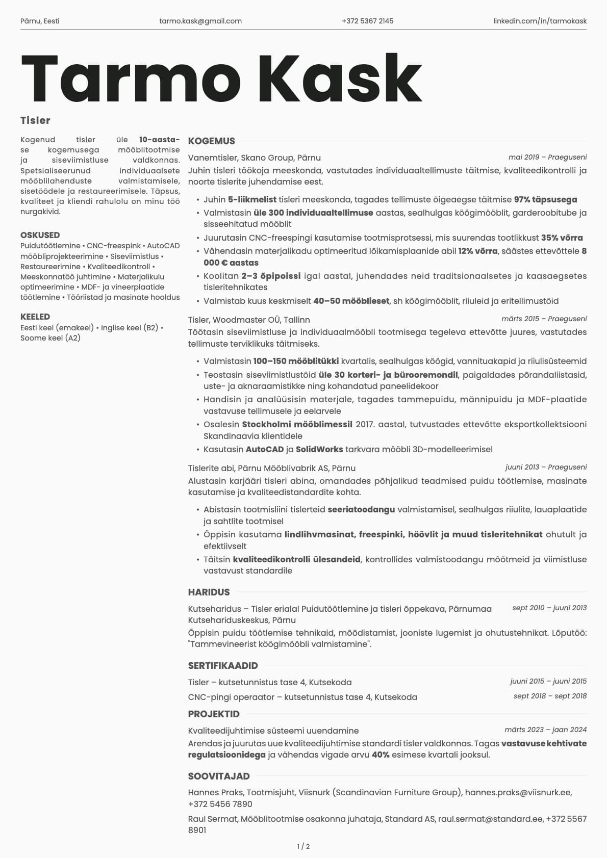 Tisler resume example