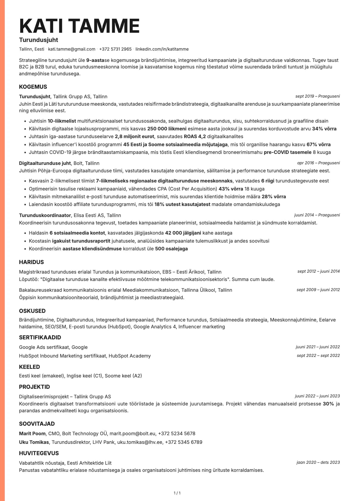 Turundusjuht resume example
