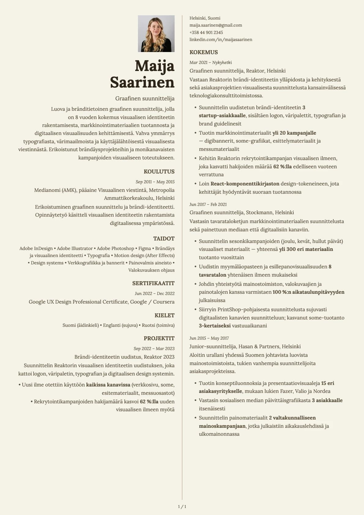 Graafinen suunnittelija resume example