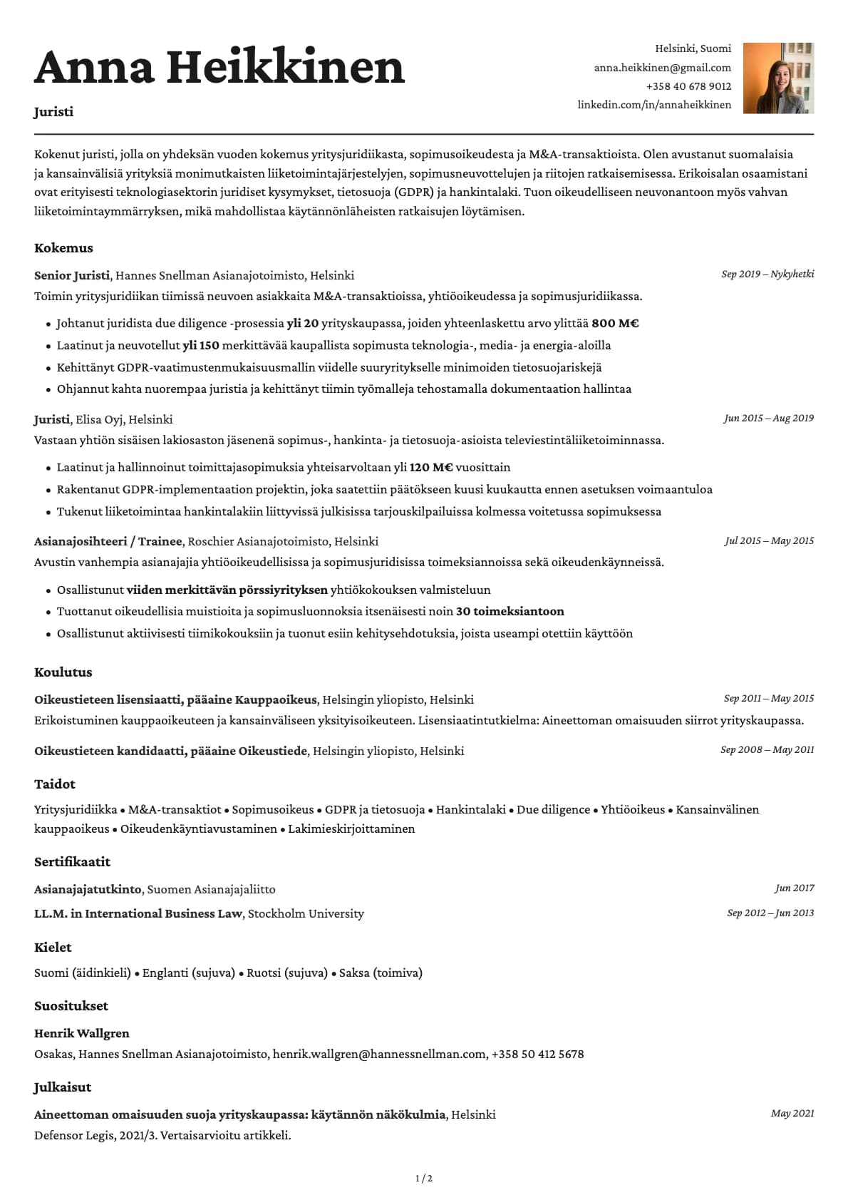Juristi resume example