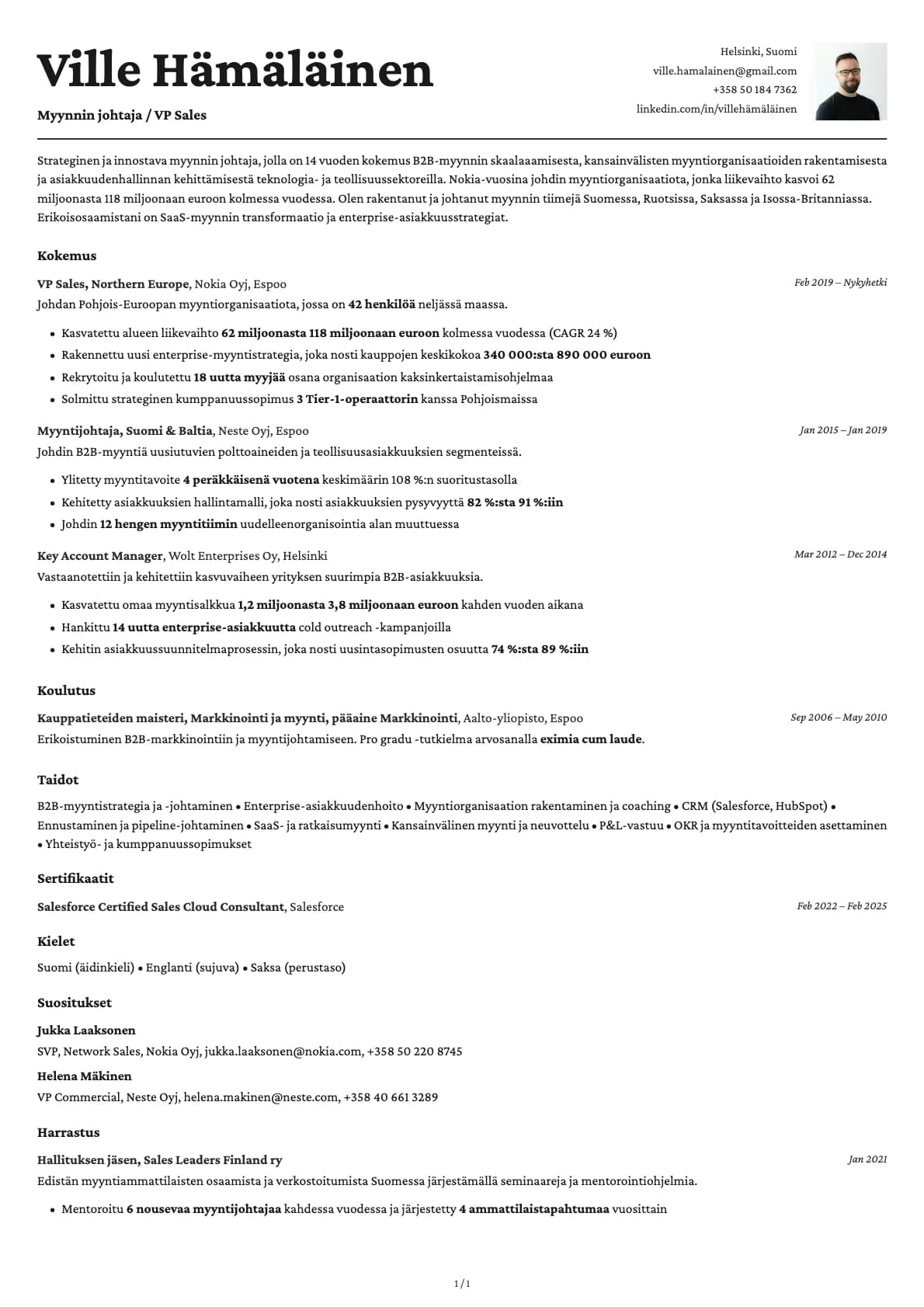 Myynnin johtaja resume example