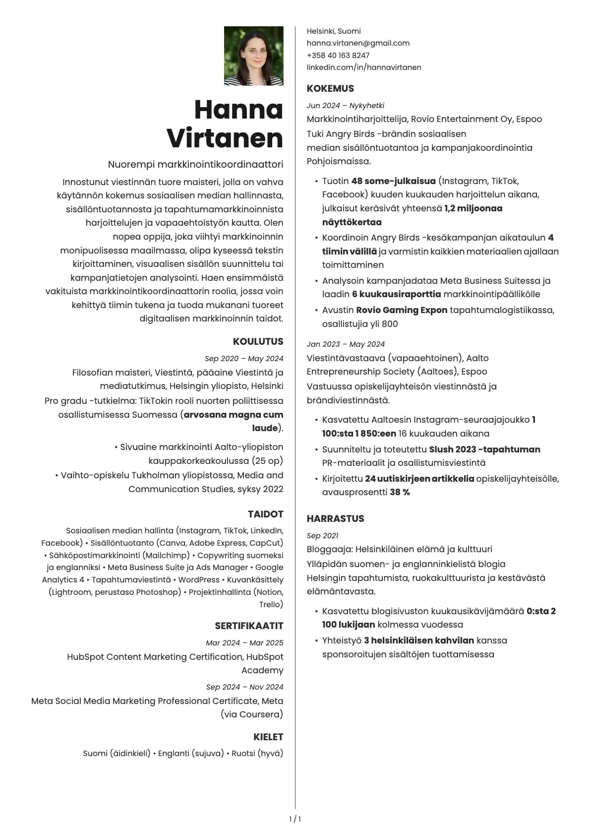 Nuorempi markkinointikoordinaattori resume example