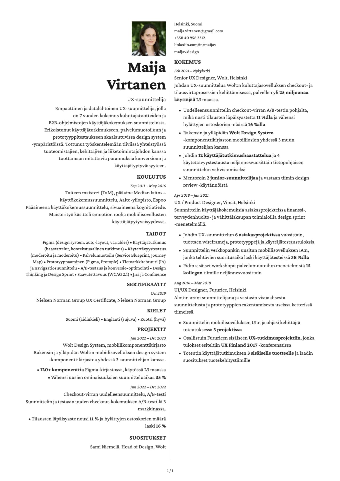 UX-suunnittelija resume example