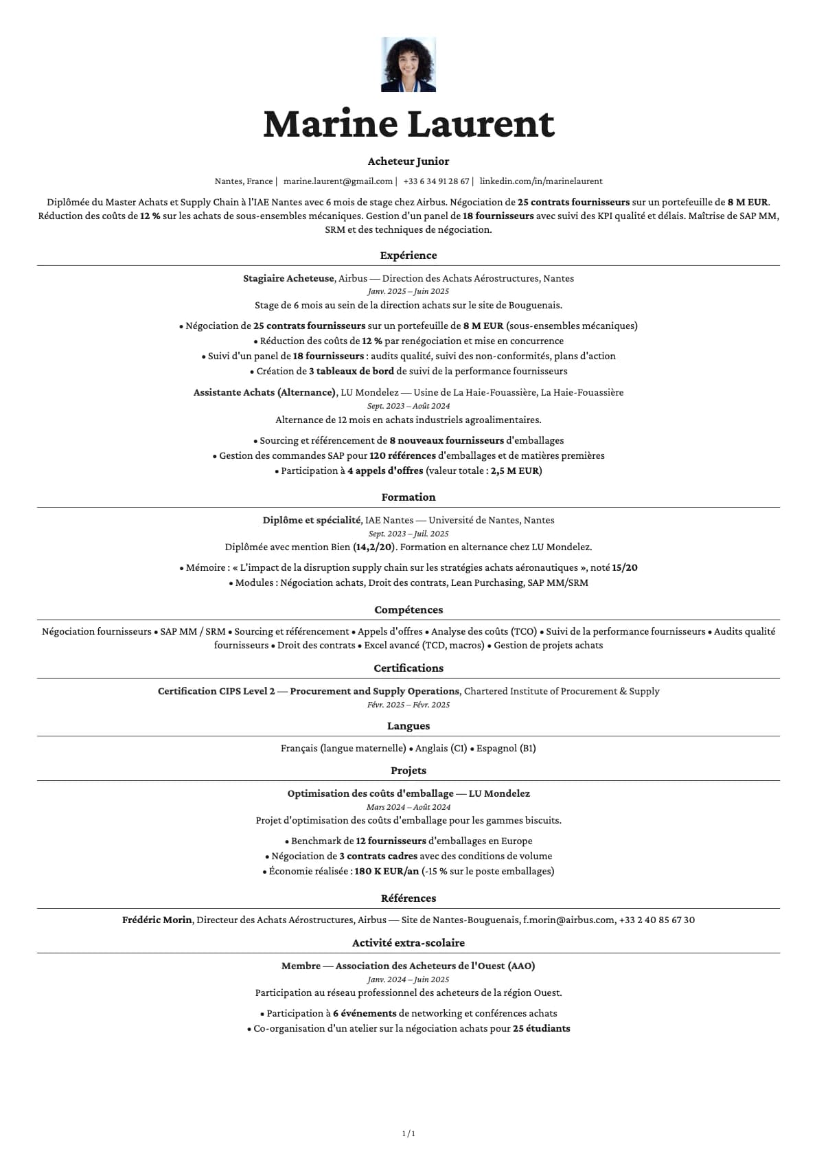 Acheteur Junior resume example