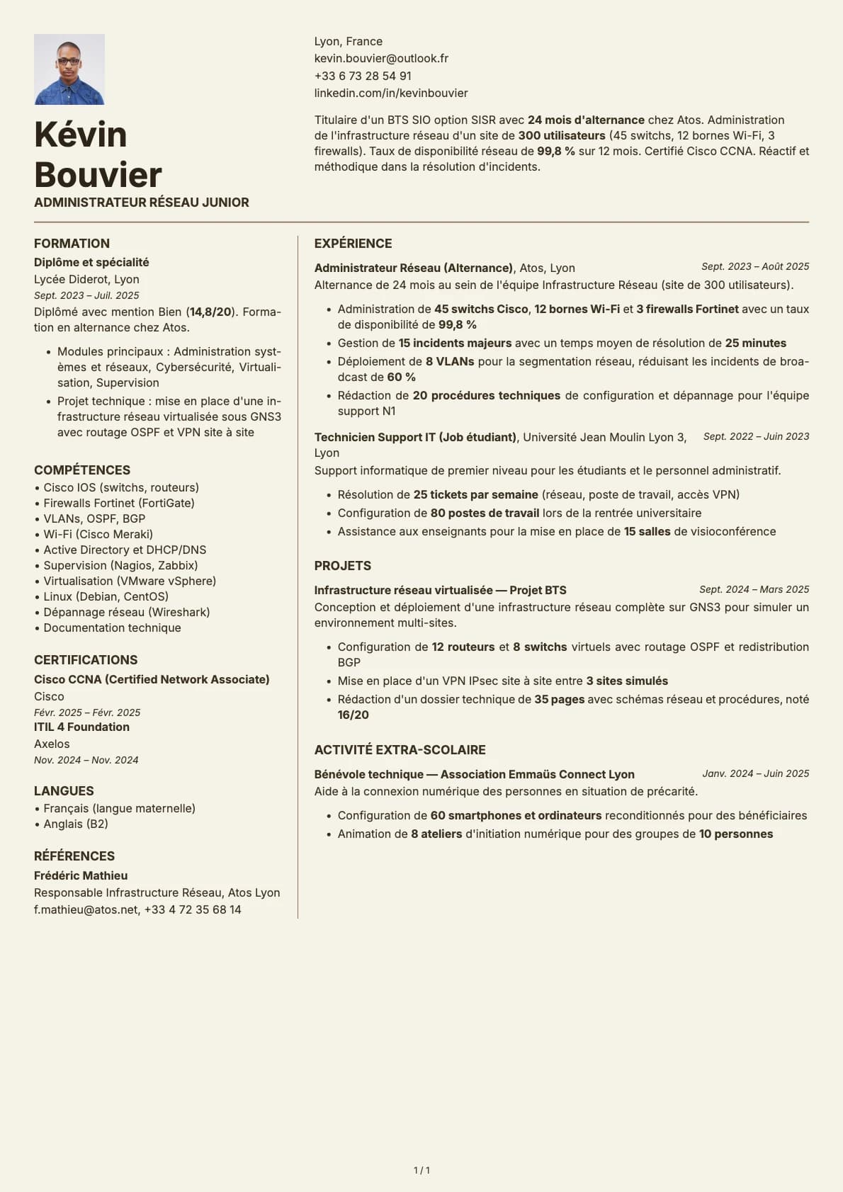Administrateur Réseau Junior resume example