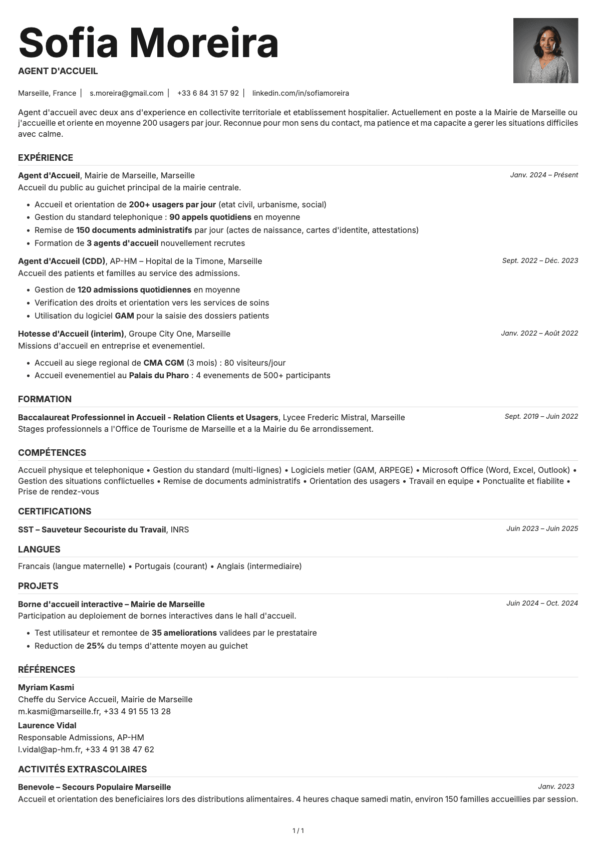 Agent d'Accueil resume example