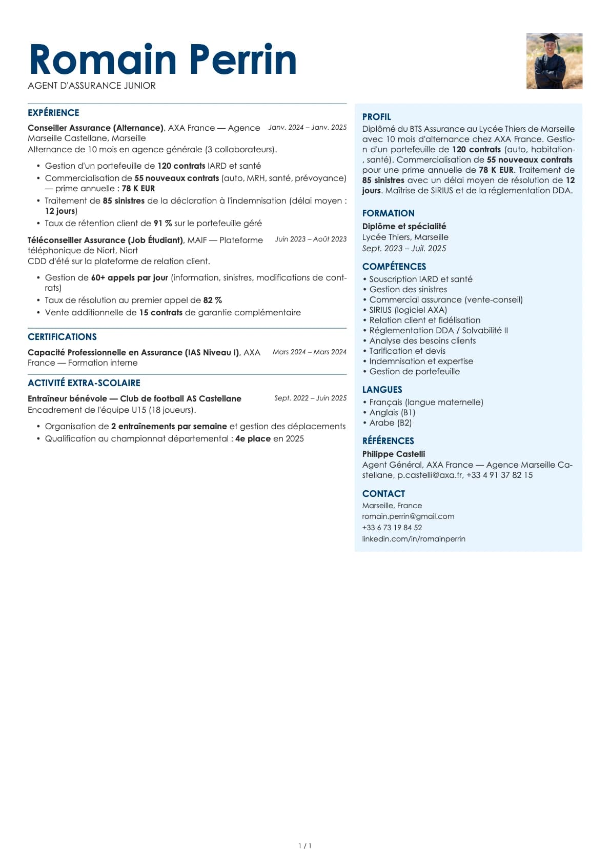 Agent d'Assurance Junior resume example