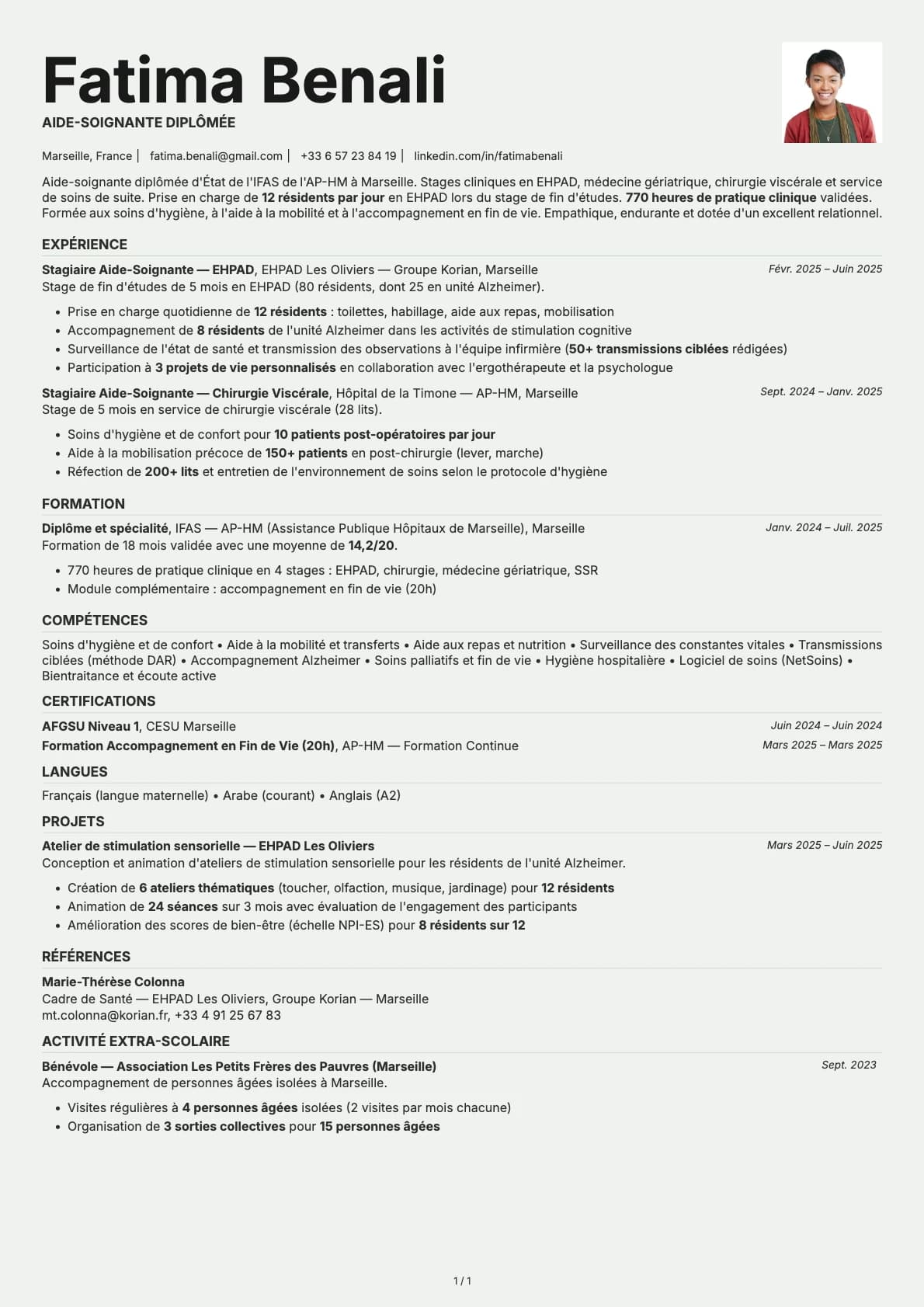 Aide-Soignant Diplômé resume example