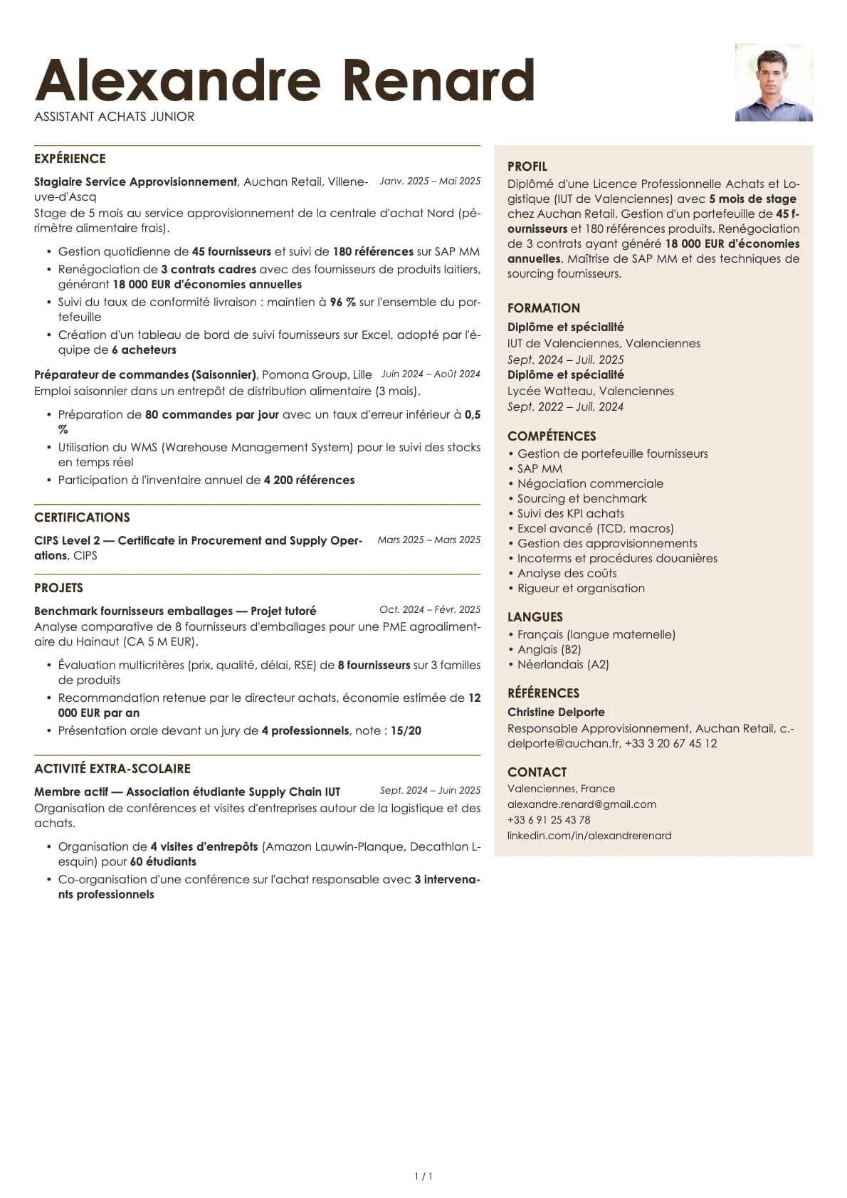 Assistant Achat Junior resume example