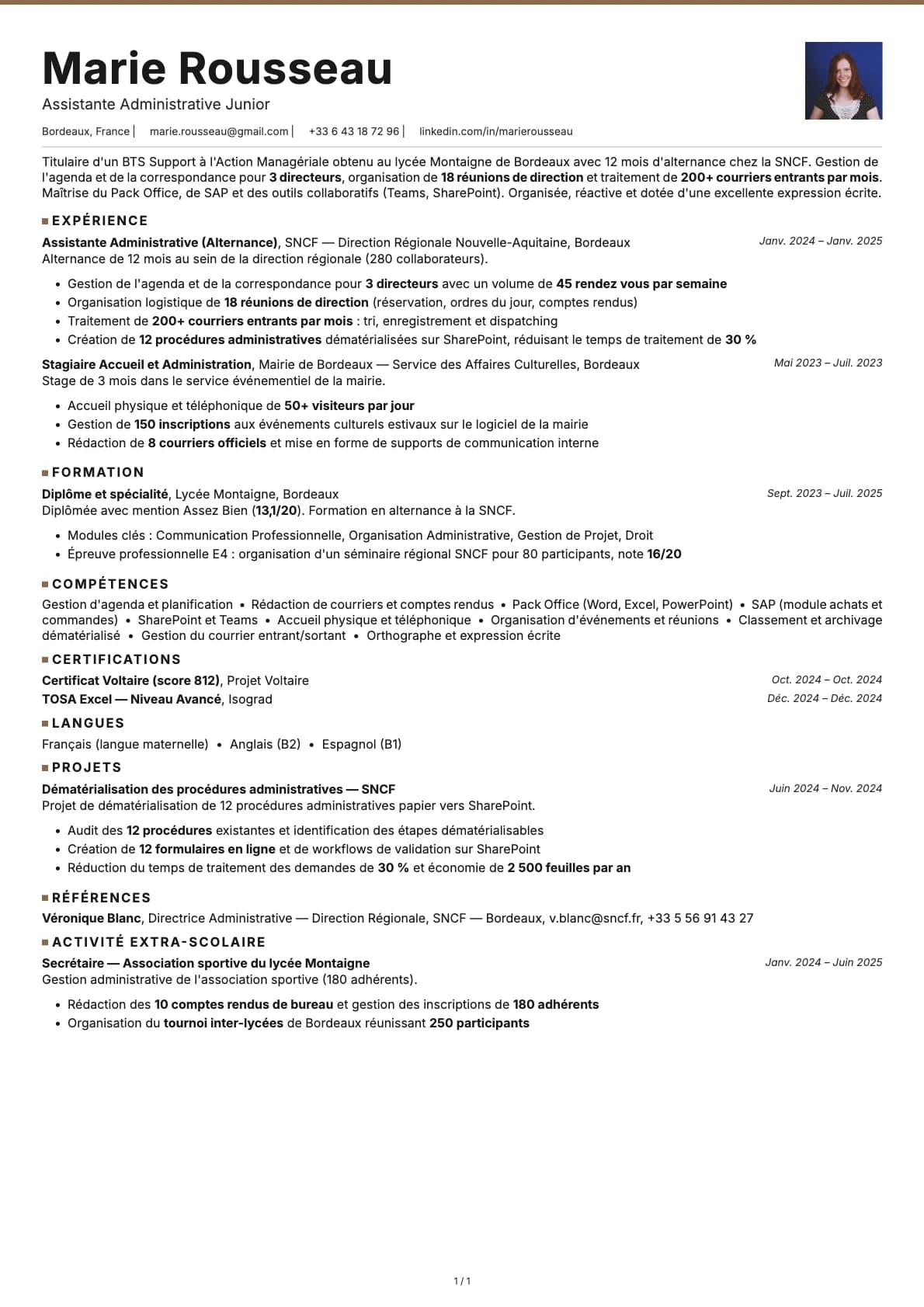 Assistant Administratif Junior resume example