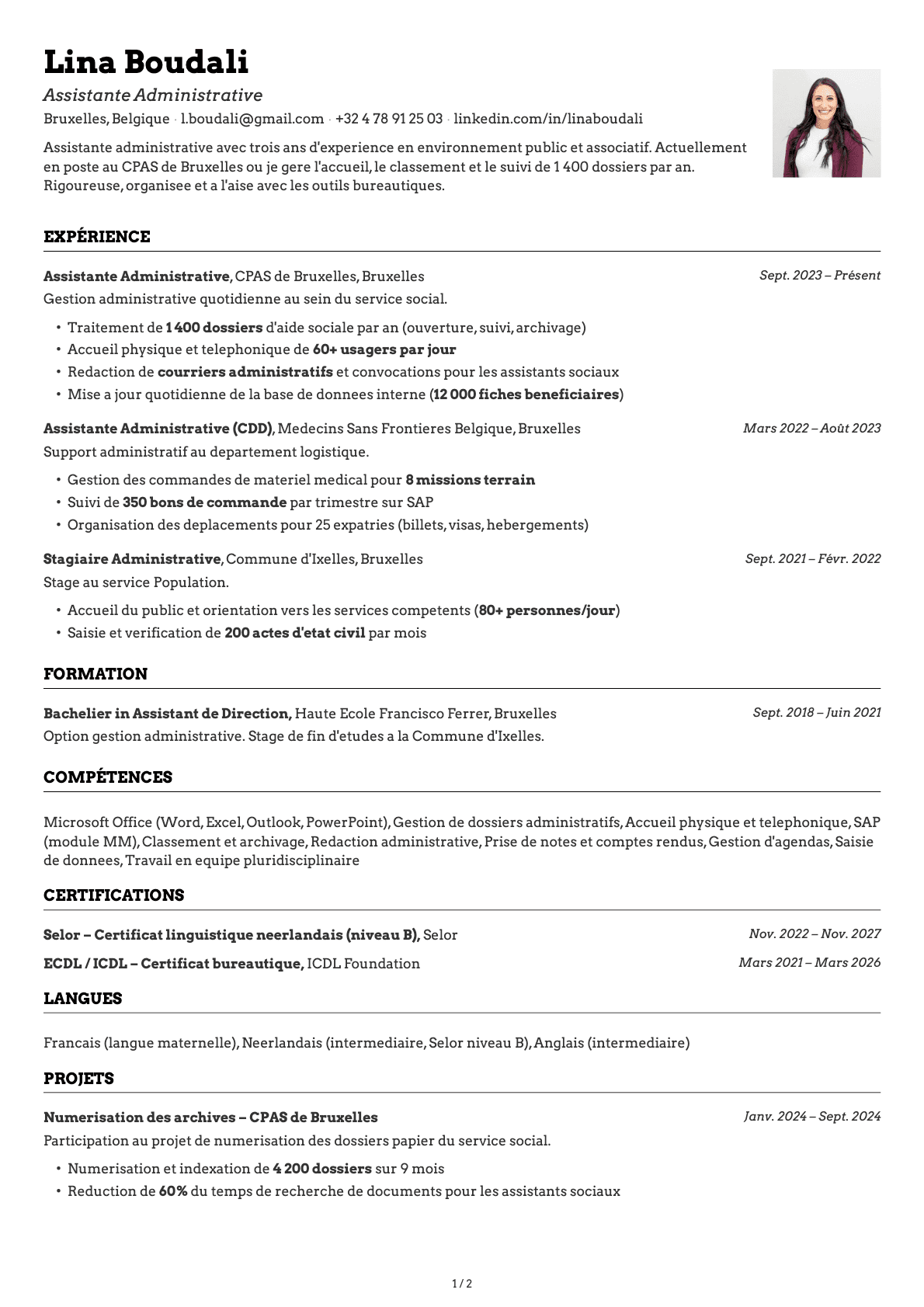 Assistant Administratif resume example
