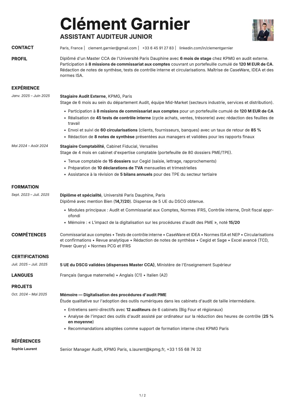 Assistant Audit Junior resume