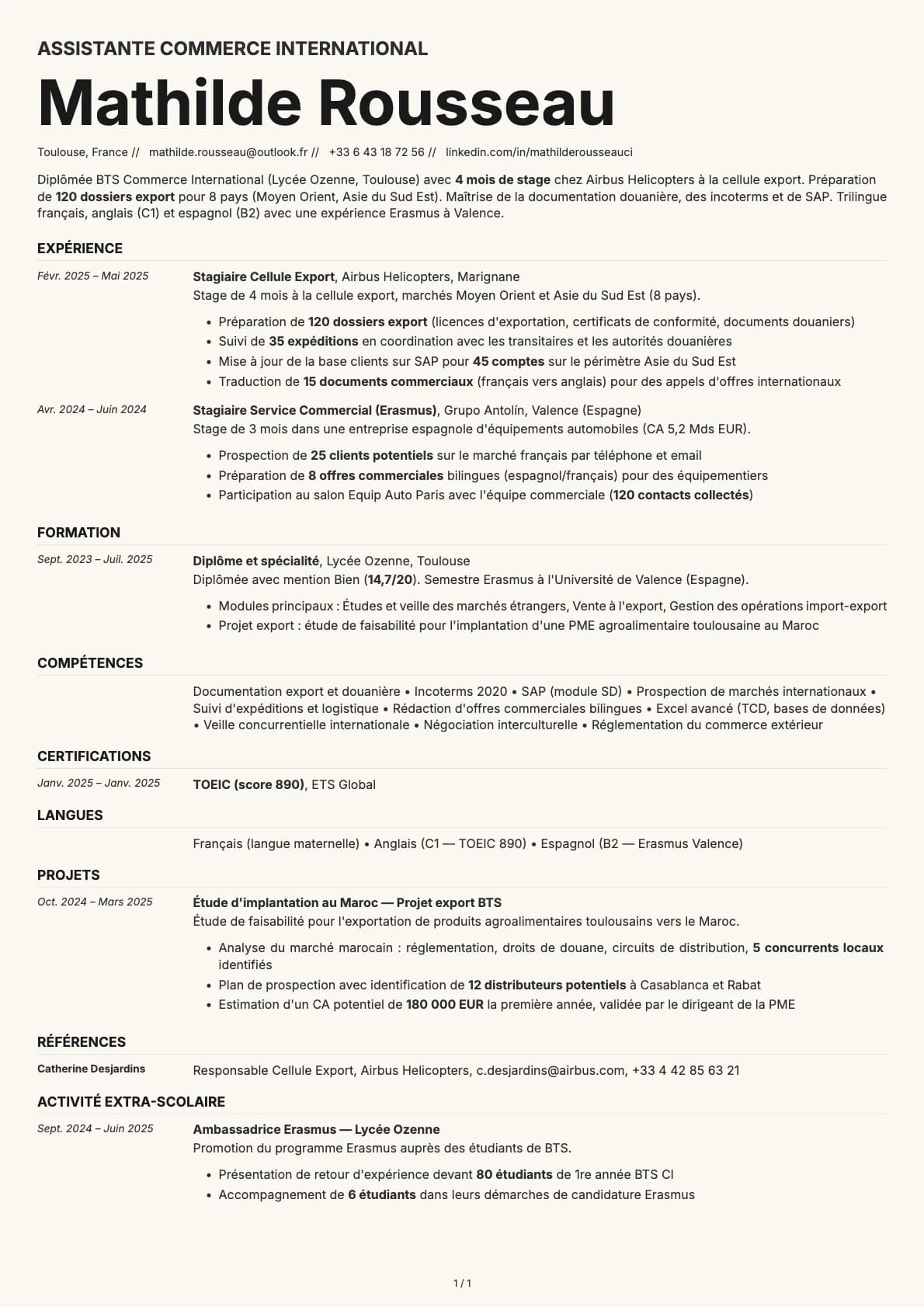 Assistant Commerce International resume example