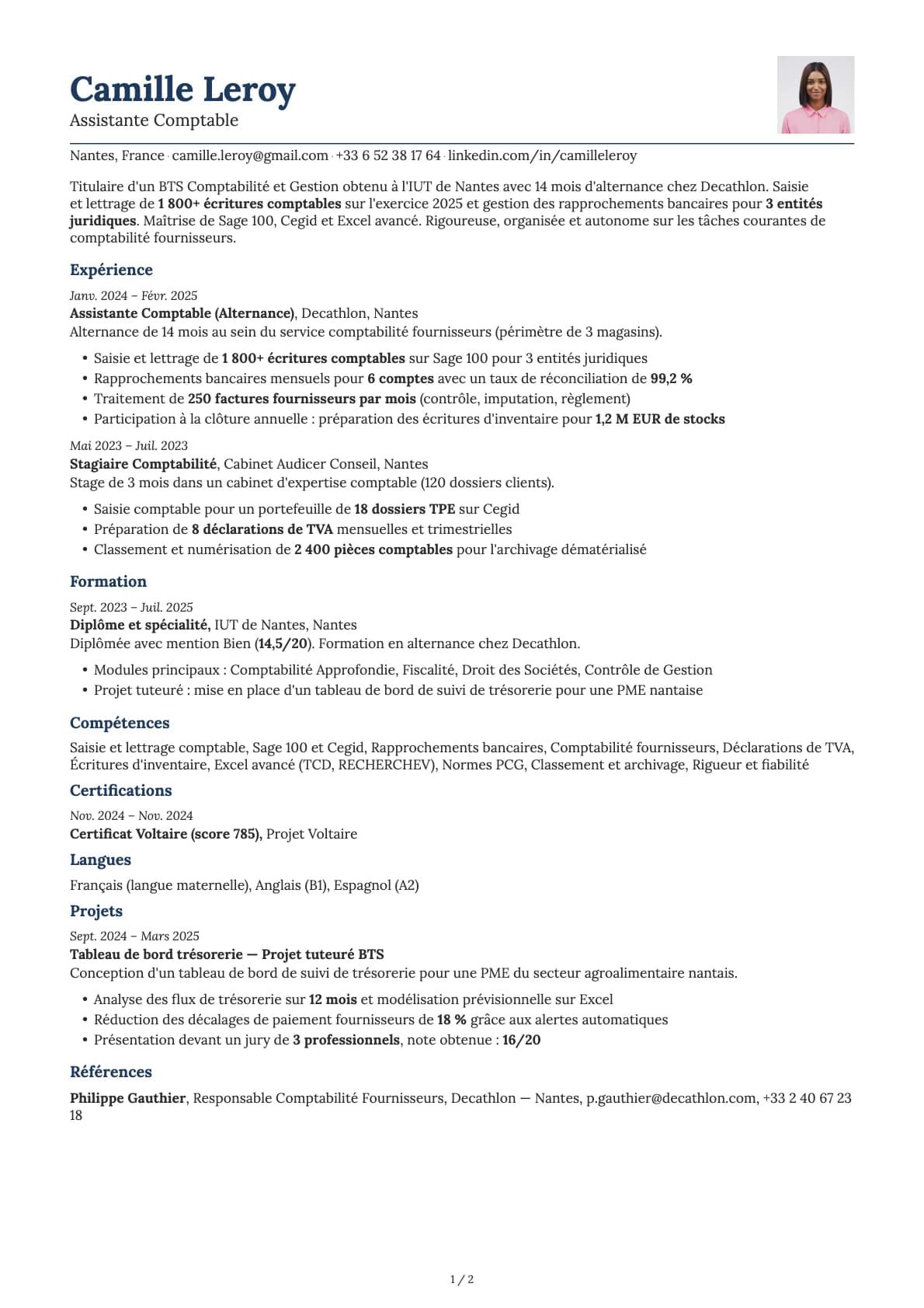 Assistant Comptable resume example