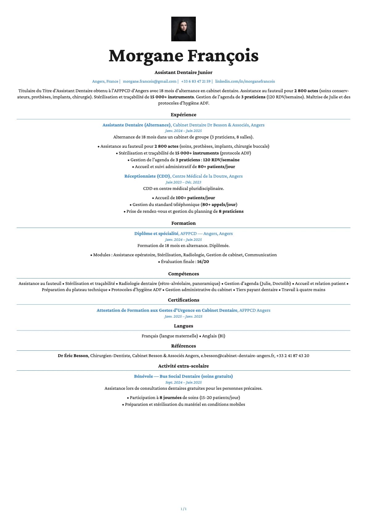 Assistant Dentaire Junior resume example