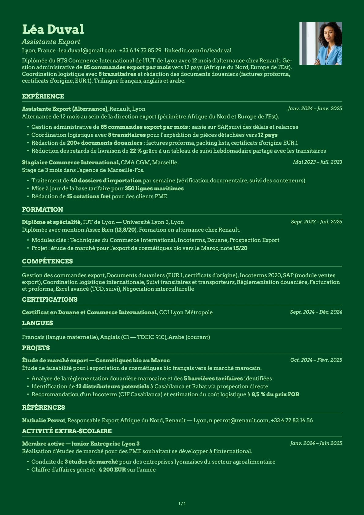 Assistant Export resume example