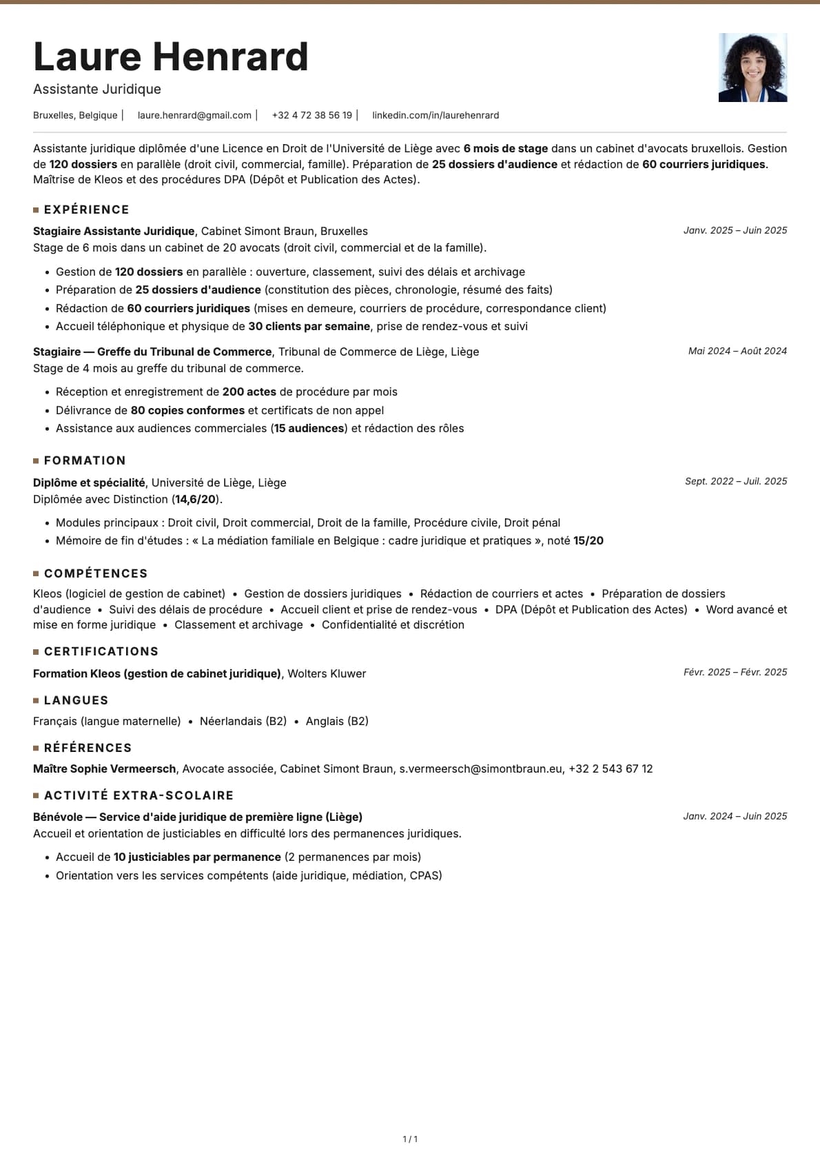Assistant Juridique en Cabinet resume example