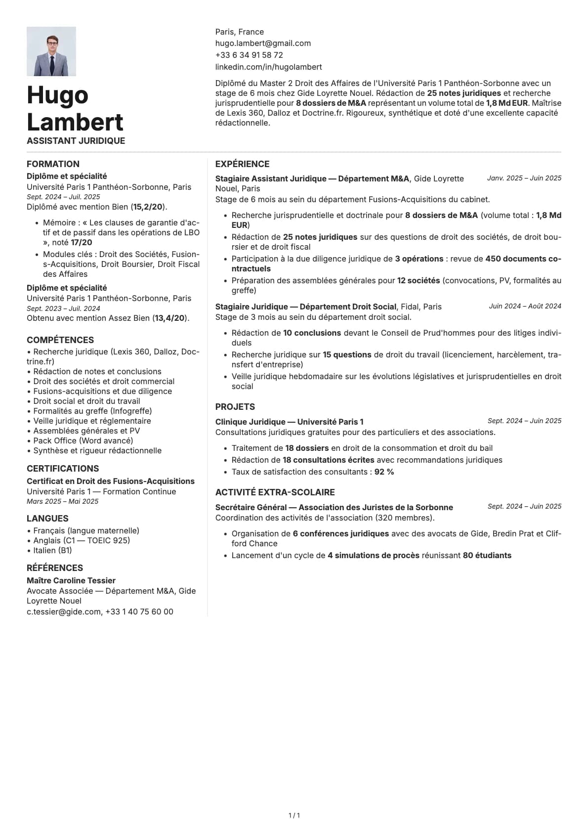Assistant Juridique resume example