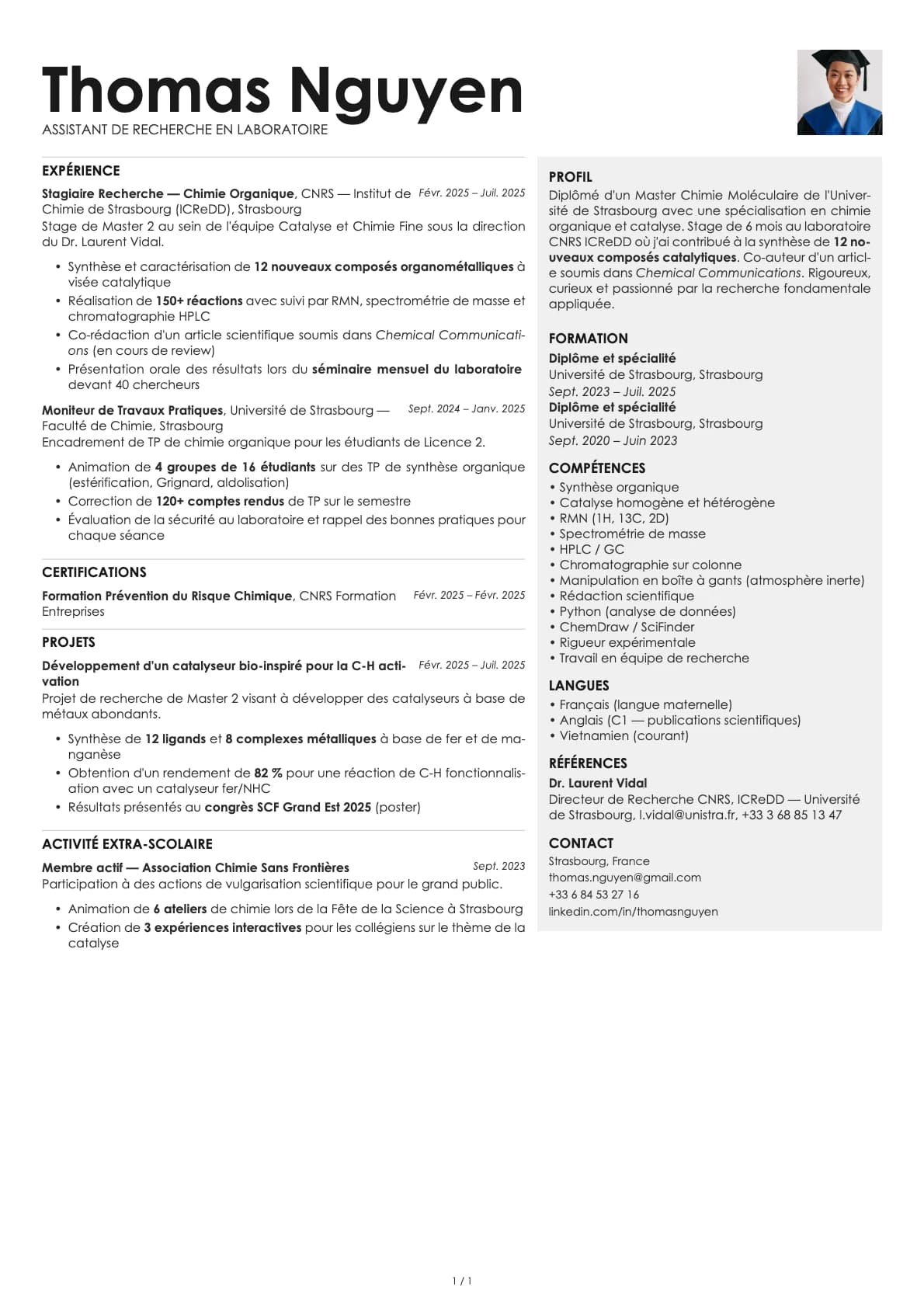Assistant de Recherche en Laboratoire resume example