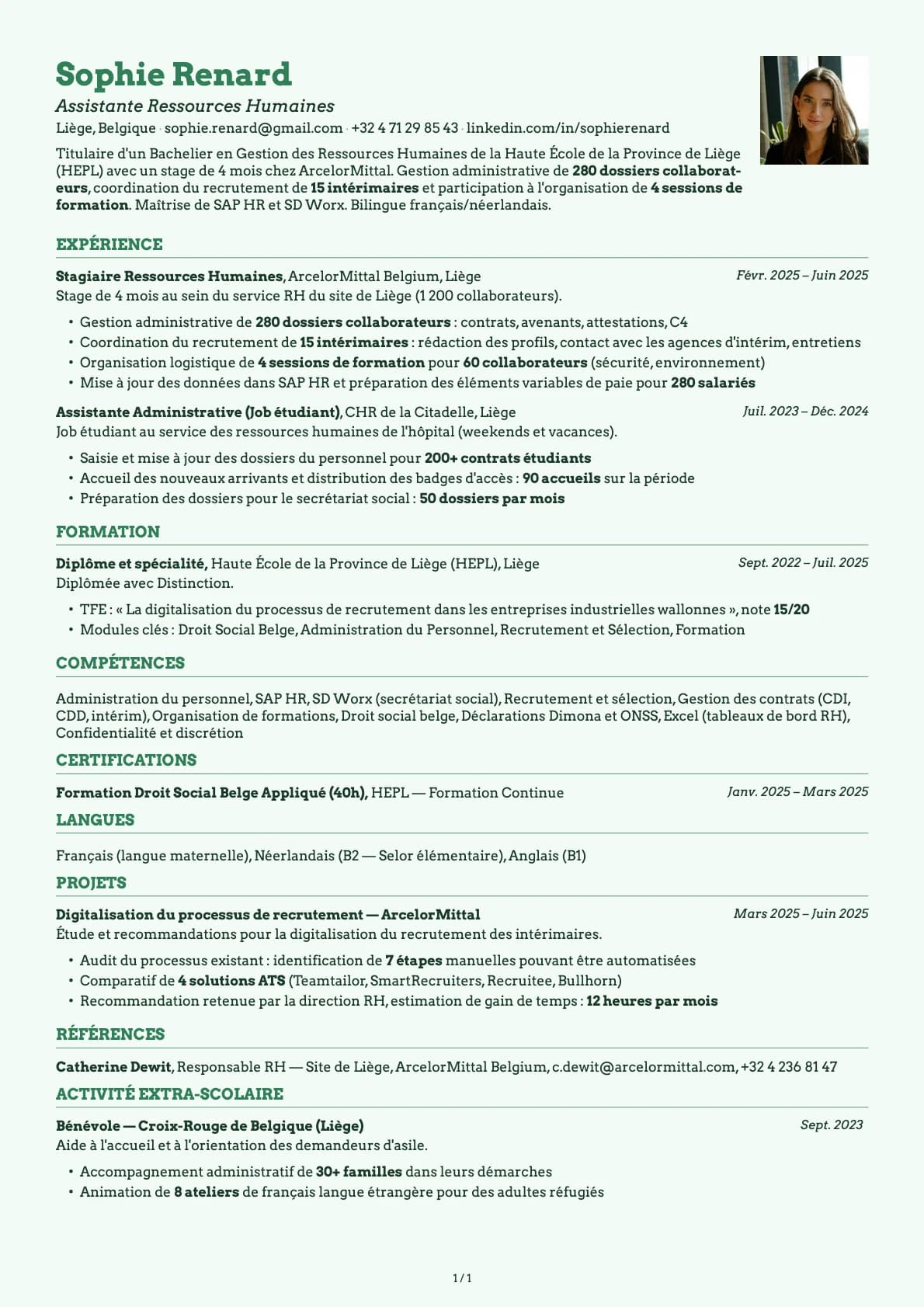 Assistant Ressources Humaines resume example