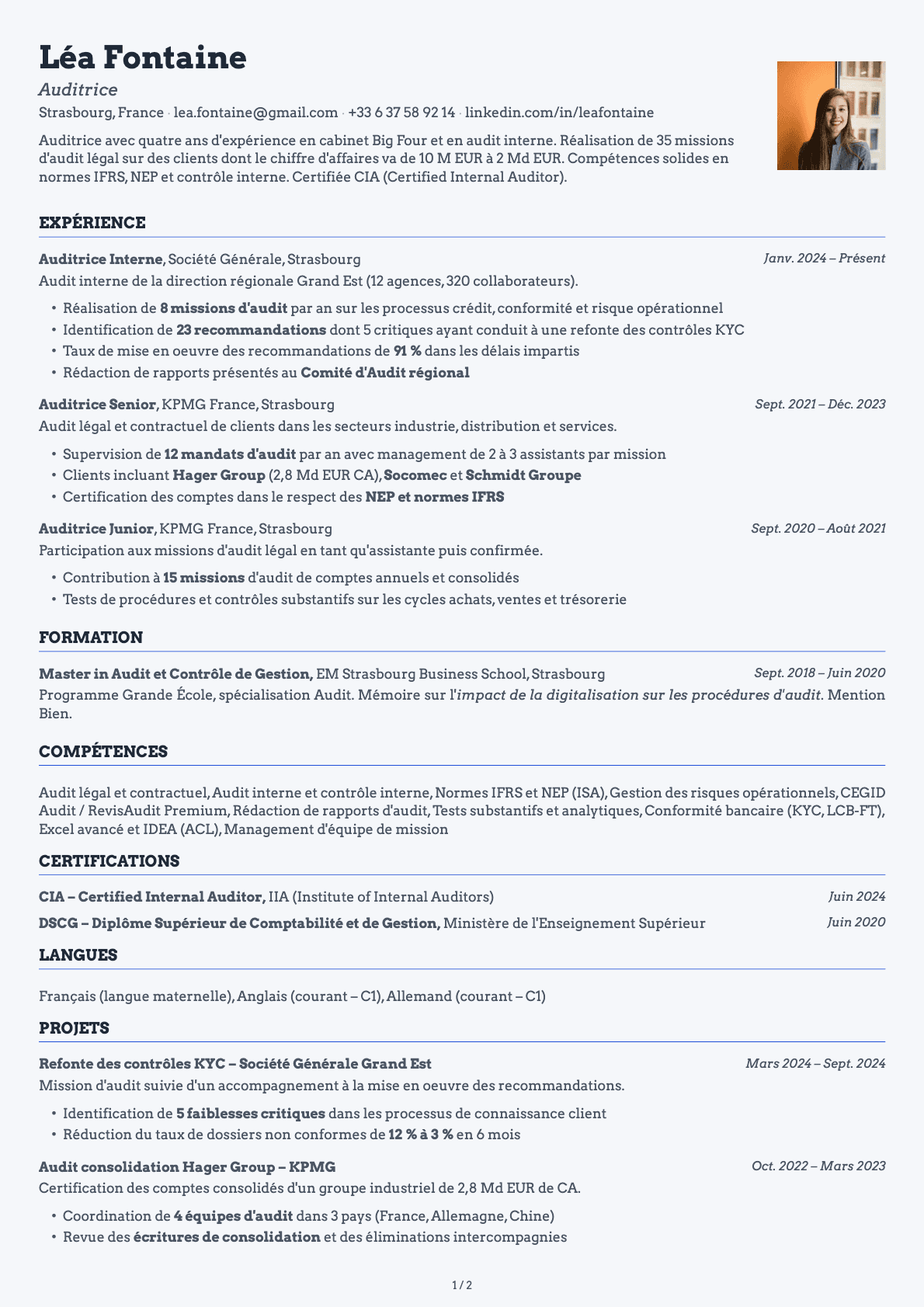 Auditeur resume example