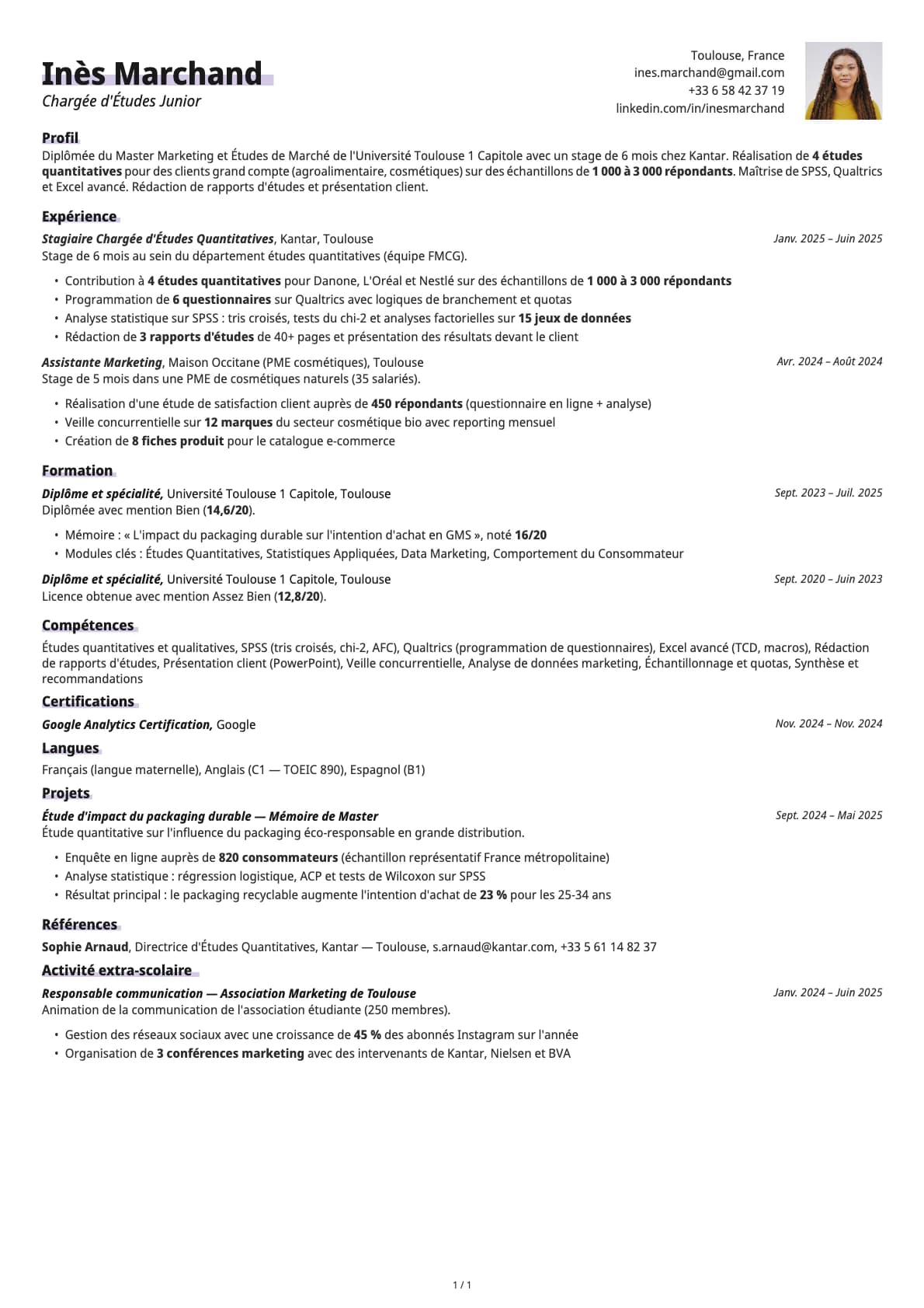 Chargé d Études Junior resume example