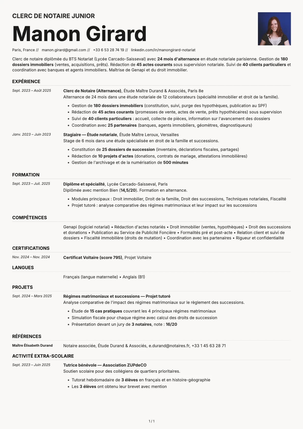 Clerc de Notaire Junior resume example
