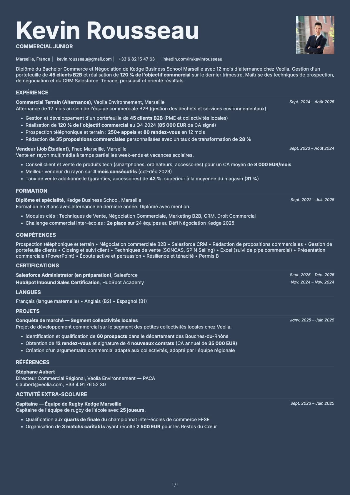 Commercial Junior resume example