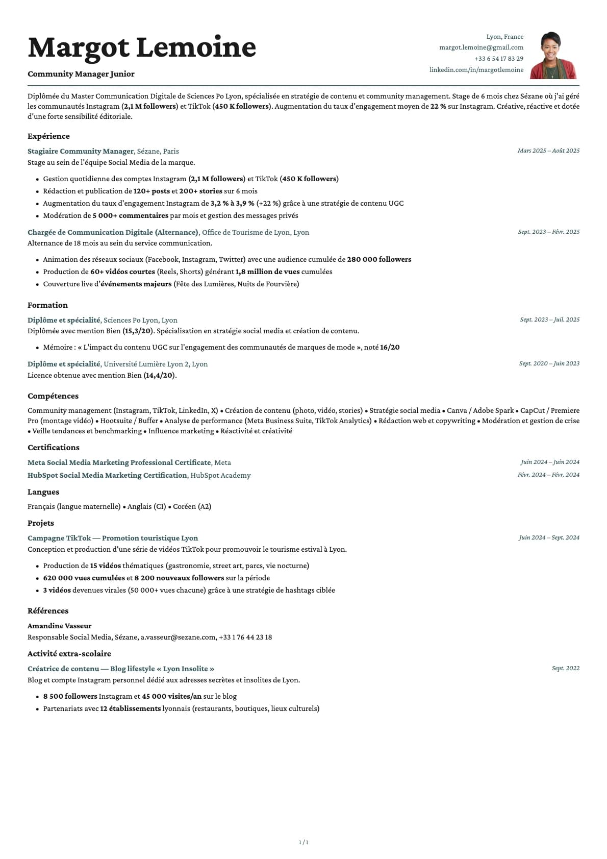 Community Manager Junior resume example