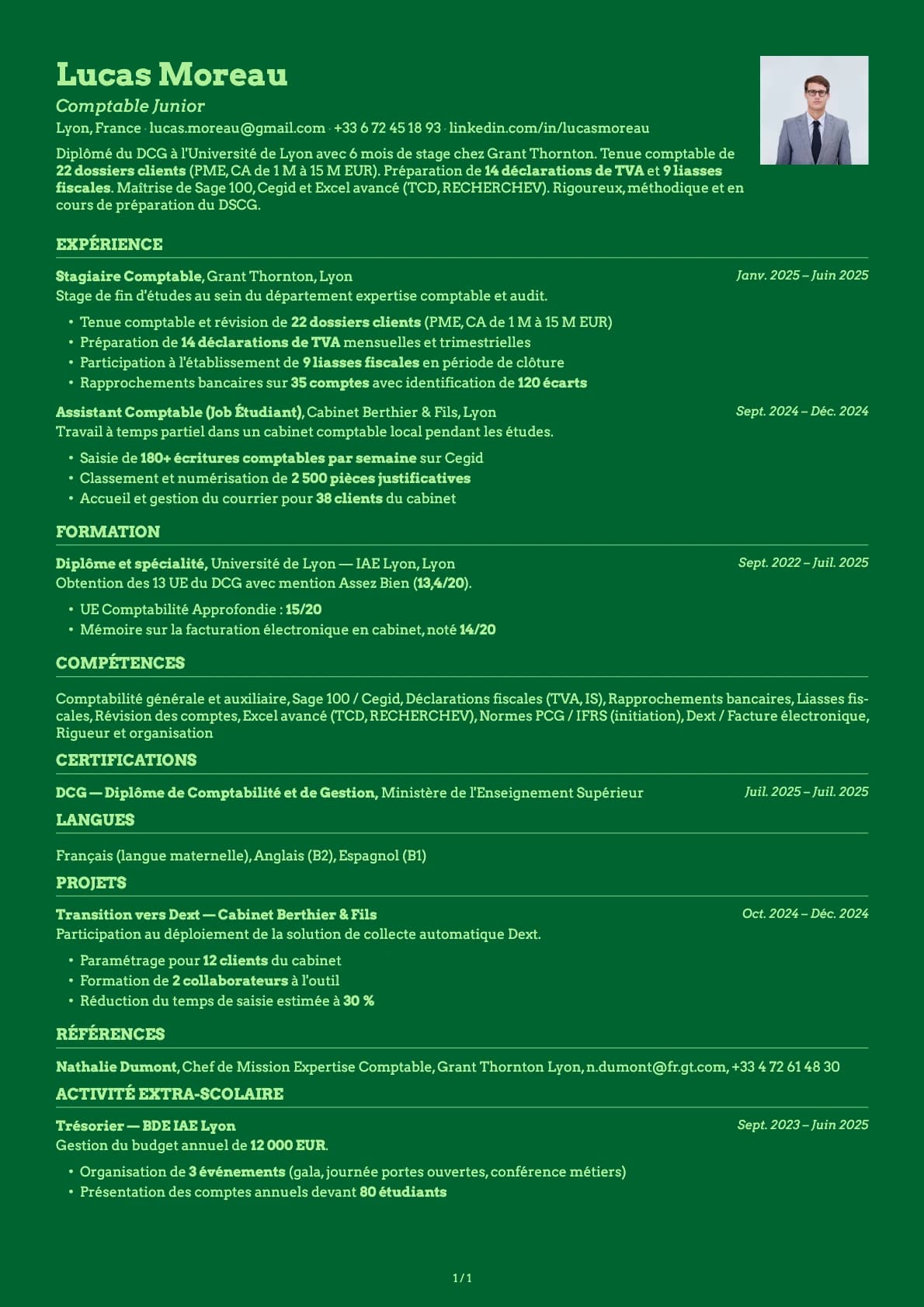 Comptable Junior resume example