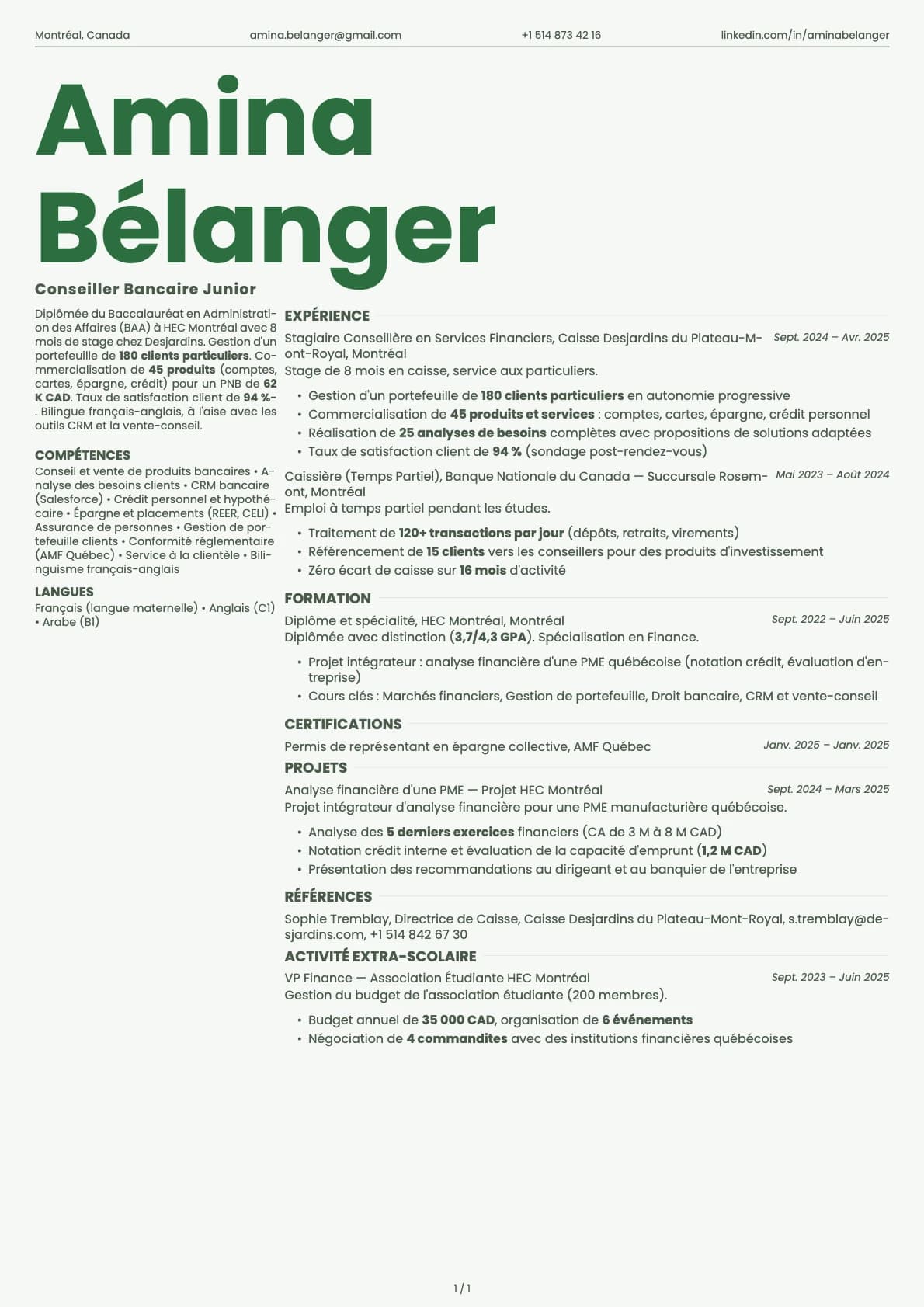 Conseiller Bancaire Junior resume example