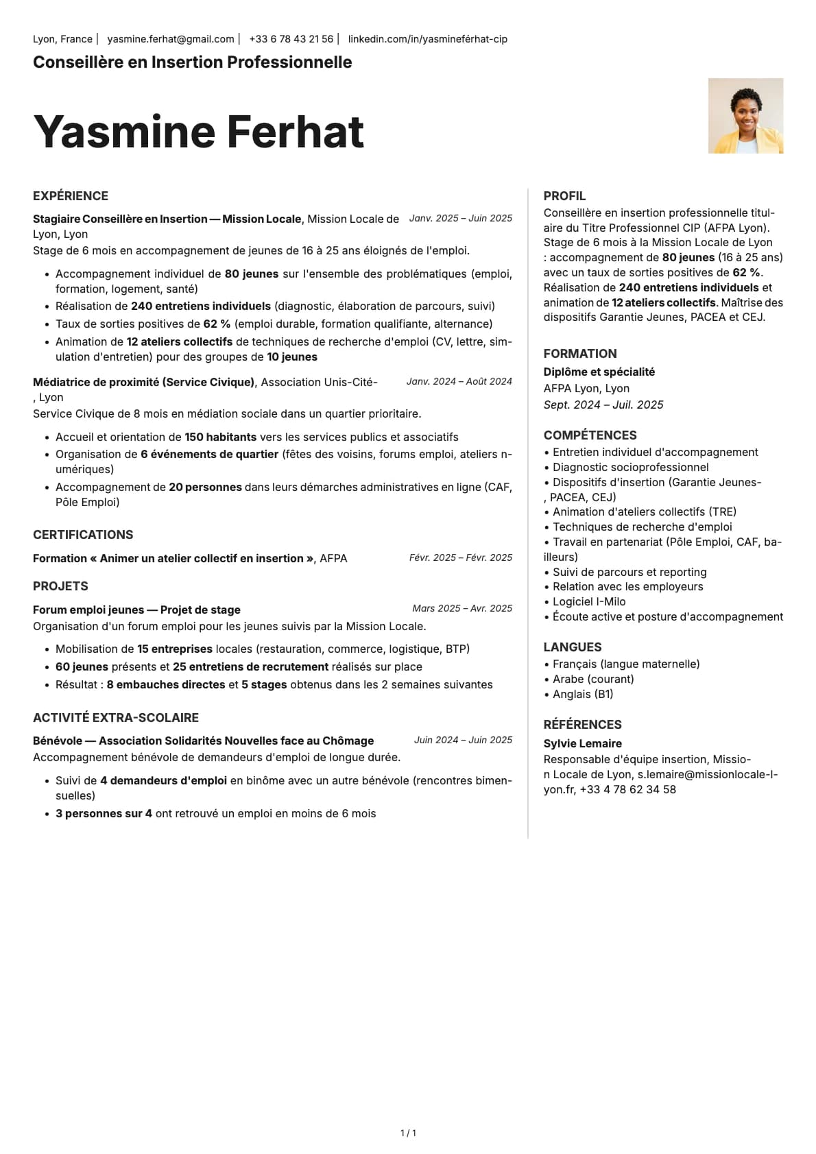 Conseiller en Insertion Junior resume example