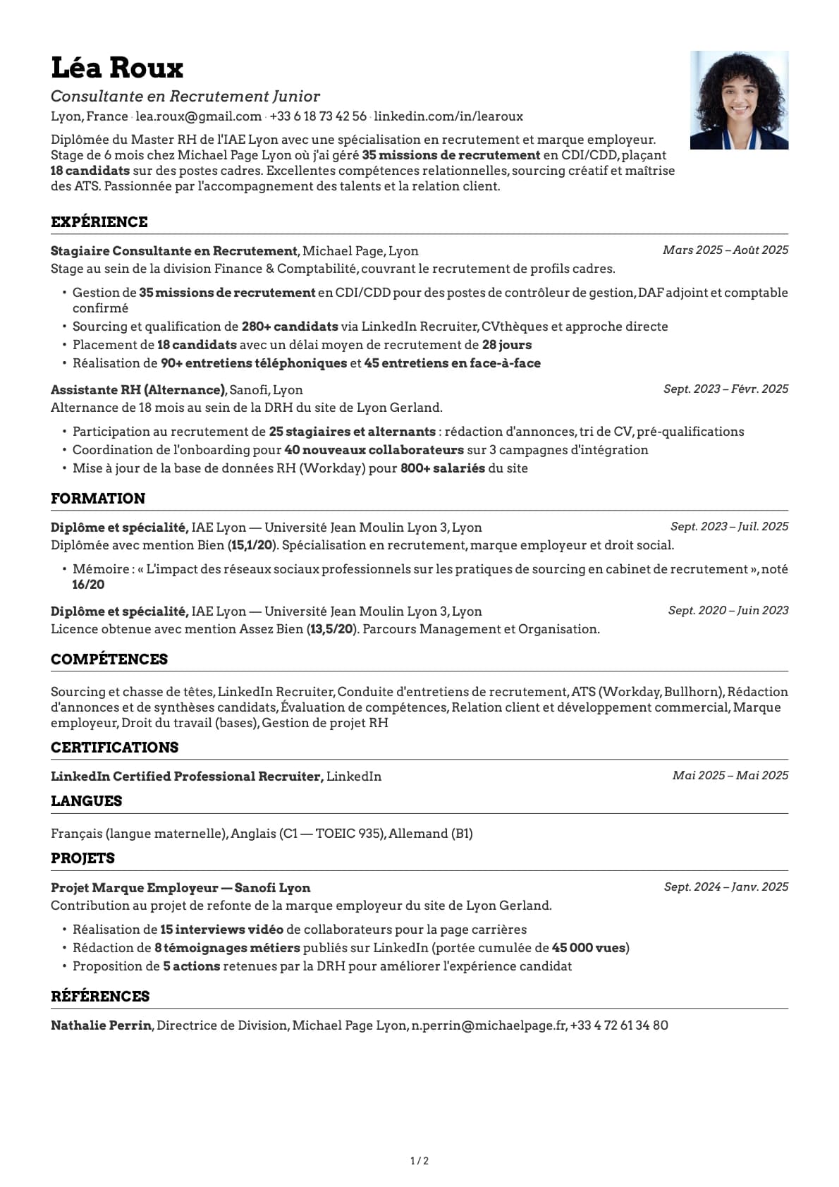 Consultant en Recrutement Junior resume example