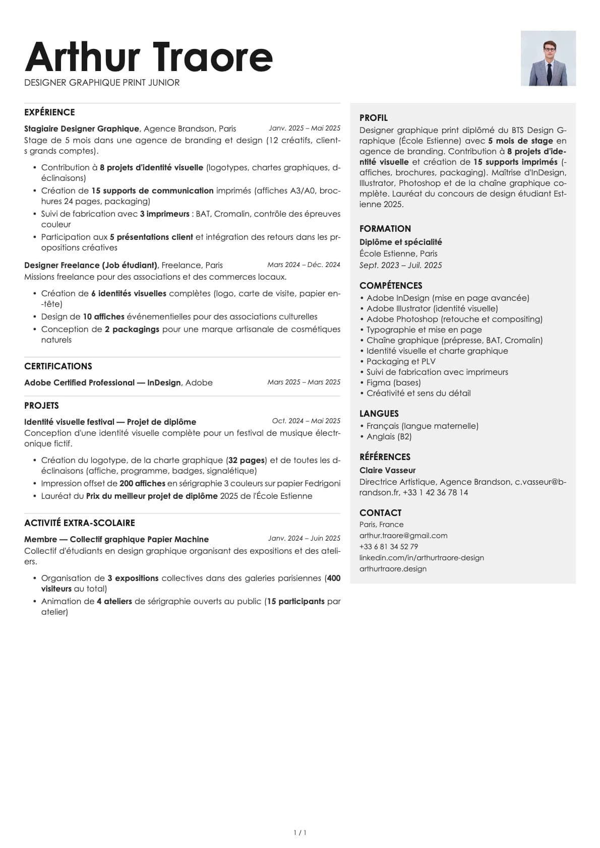 Designer Graphique Print Junior resume example