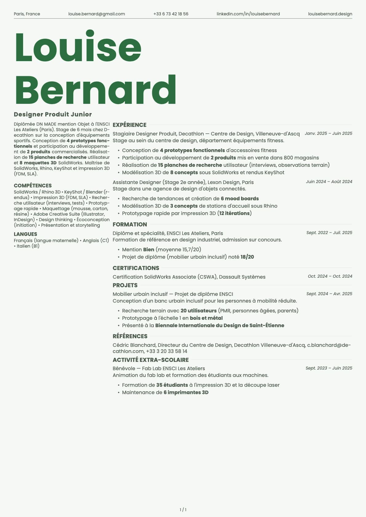 Designer Produit Junior resume example