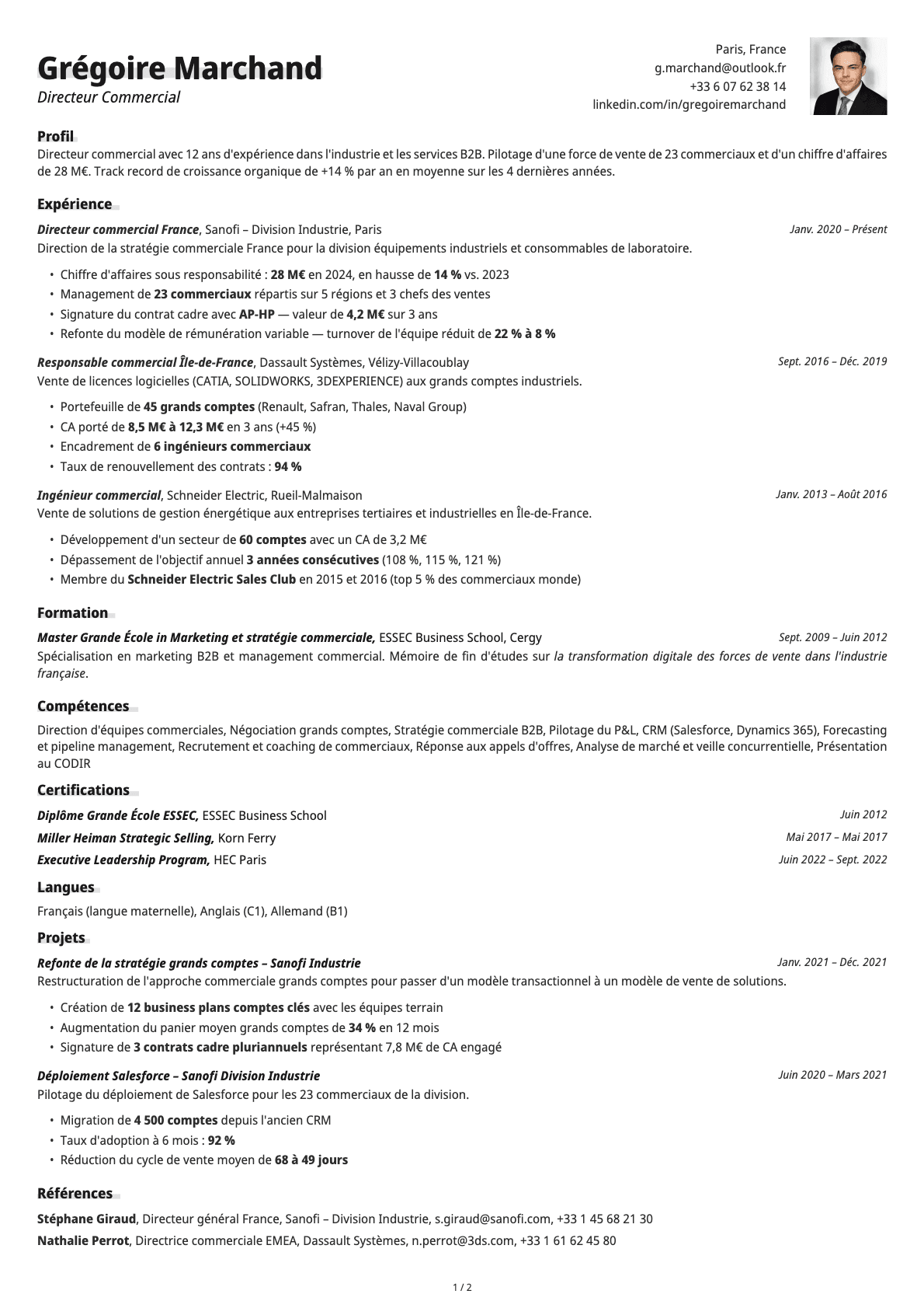 Directeur Commercial resume example