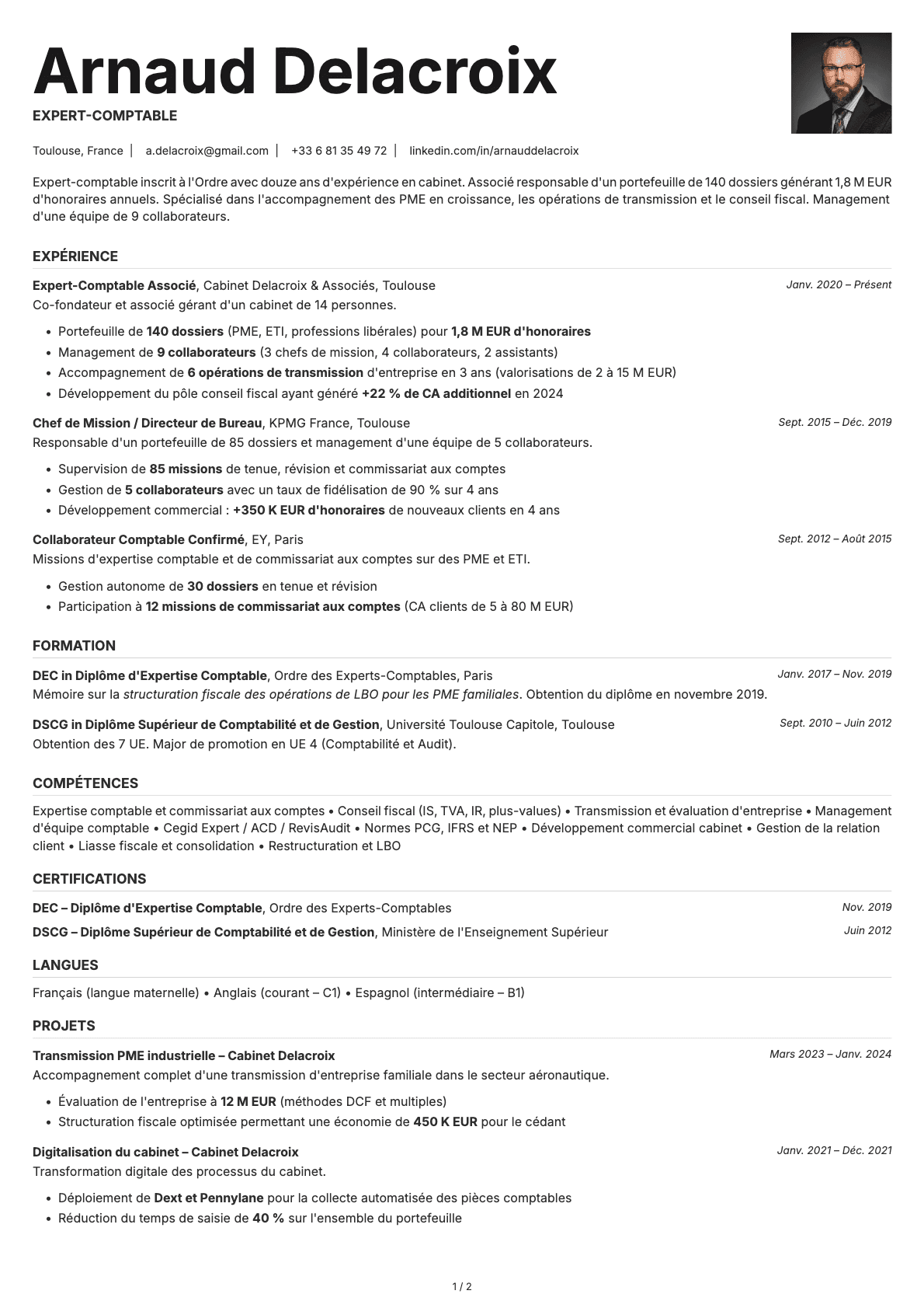 Expert-Comptable resume example